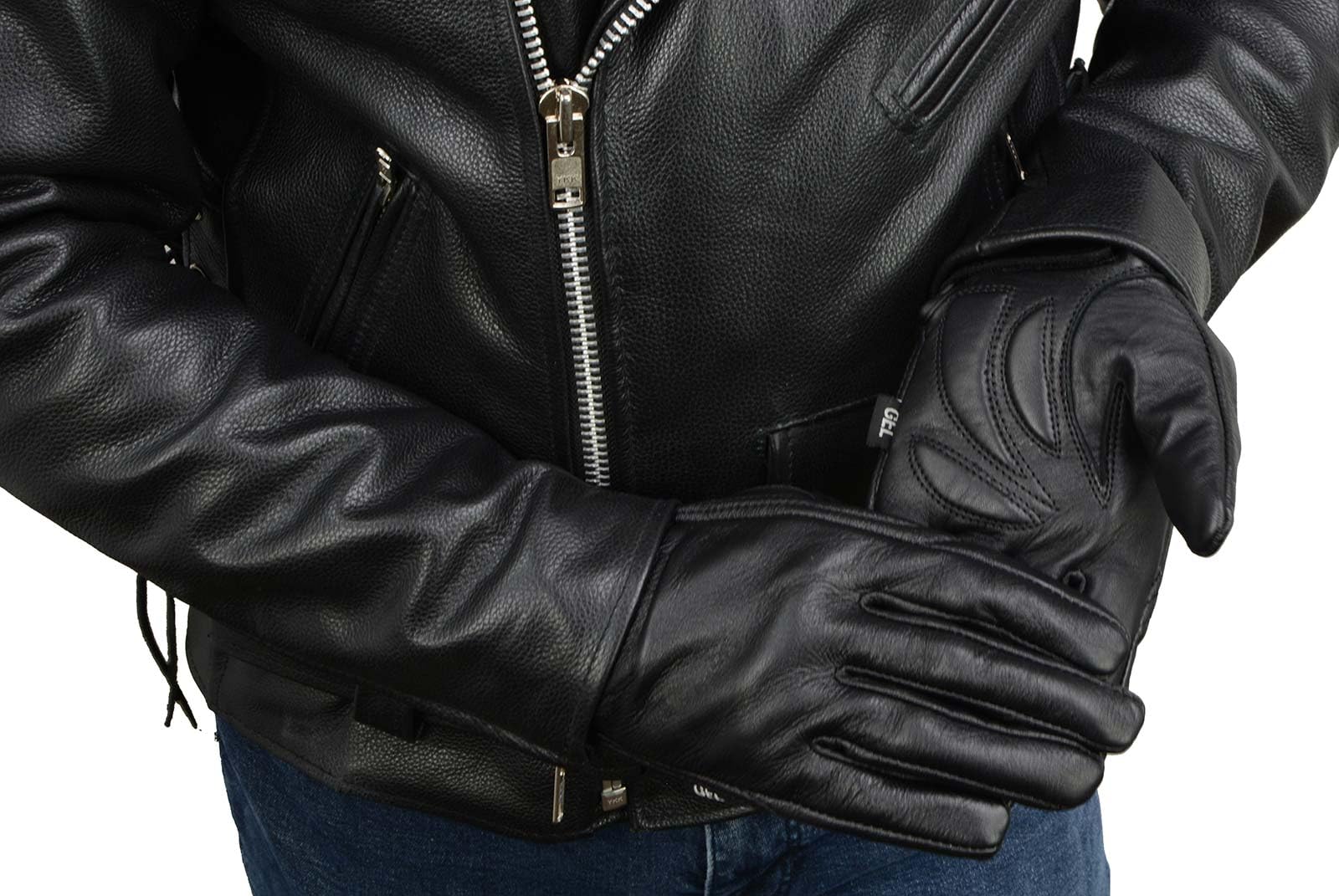 Milwaukee Leather MG7510 Men's Black Leather Motorcycle Gloves - Gel Padded Palm, Short Wrist & Full Panel Cover - Comfortable Riding Gloves for Cruiser, Touring & Street Bikes - Perfect for Long Rides & Commuting