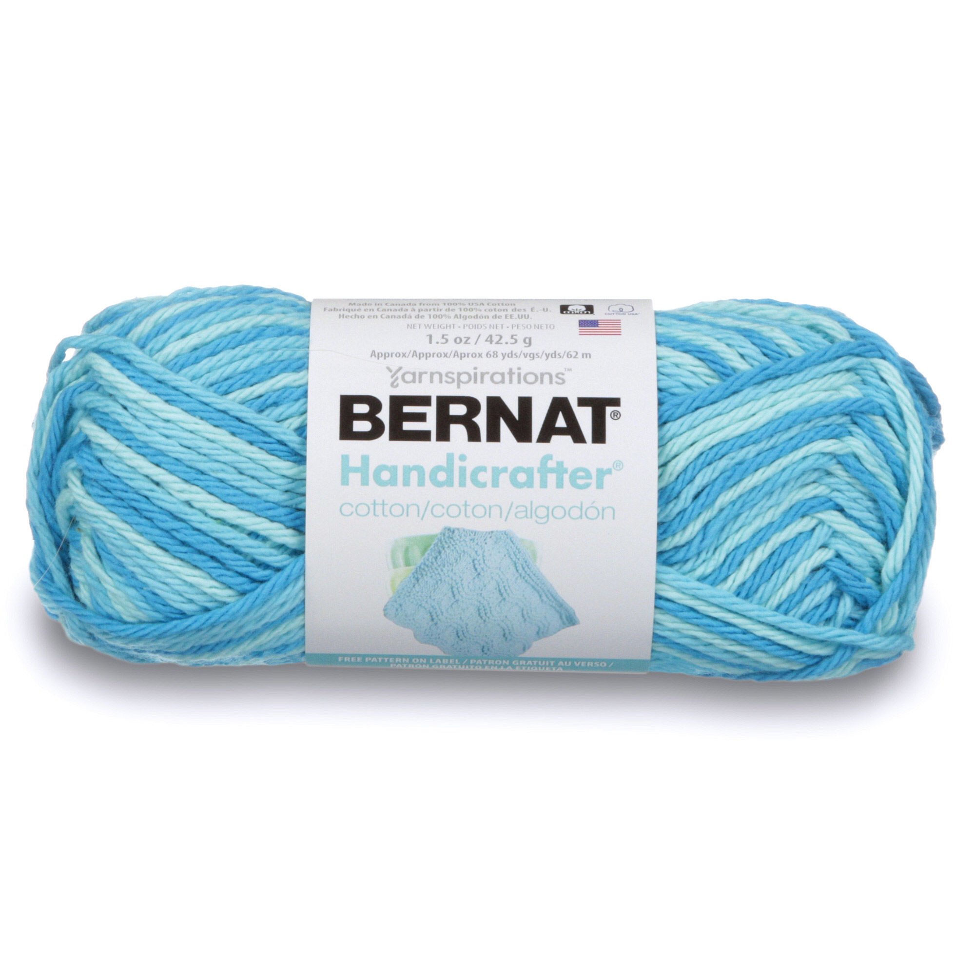Bernat Handicrafter Cotton Ombre Yarn - 1.5 oz, Gauge 4 Medium, 100% Cotton, Swimming Pool Ombre - Perfect for Summer Crochet & Knitting Projects
