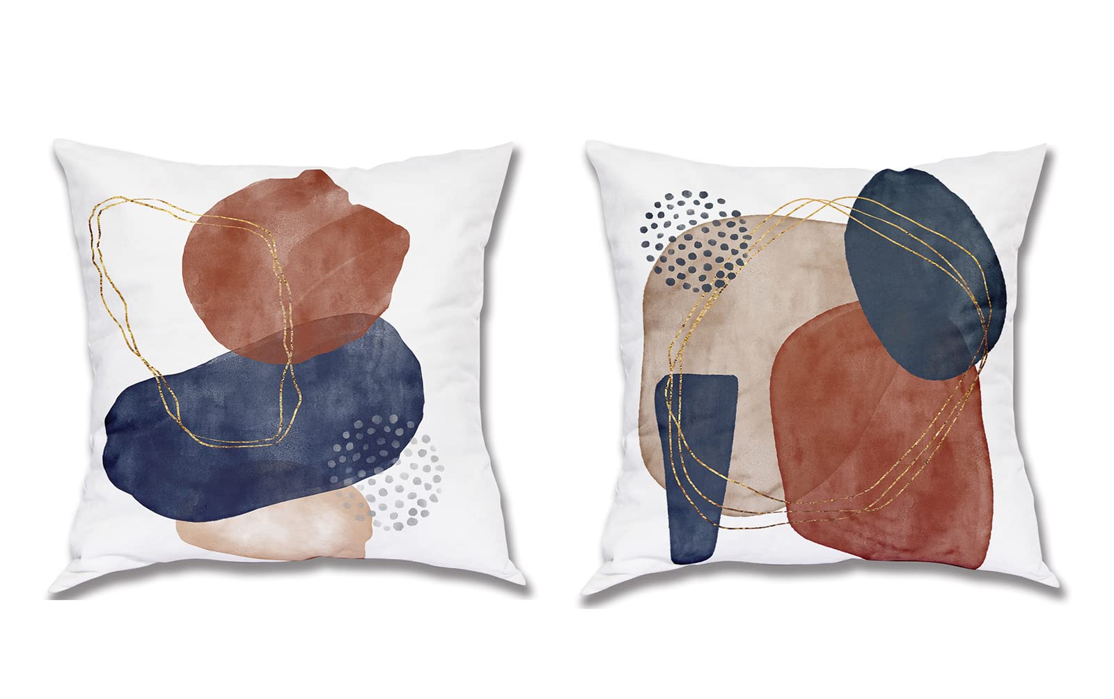 Geometric Throw Pillow Covers 18x18 Inches - Abstract Boho Pillow Cases Set of 2 in Navy Blue, Burnt Orange & Gold - Midcentury Modern Decor for Couch, Sofa, Bedroom & Living Room