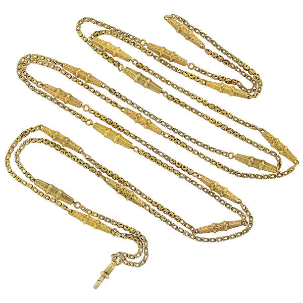 Victorian Style 10K Gold Textured Link Chain Necklace - 54 Inch Elegant Long Necklace for Women, Perfect for Weddings, Parties & Vintage Fashion Accessories