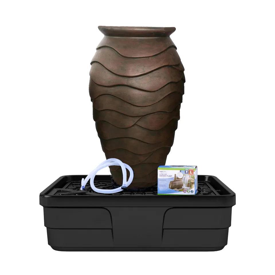 Medium Scalloped Urn Landscape Fountain Kit - Outdoor Garden Water Feature for Patio, Yard Decor - Perfect for Backyard, Poolside & Garden Decorations