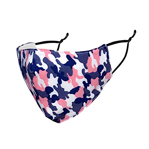 ZaySoo Reusable Face Mask with Adjustable Ear Loops & 4 PM2.5 Cotton Filters - Army Print (Pink & Blue Shades) for Women - Perfect for Outdoor Activities, Travel, and Daily Protection
