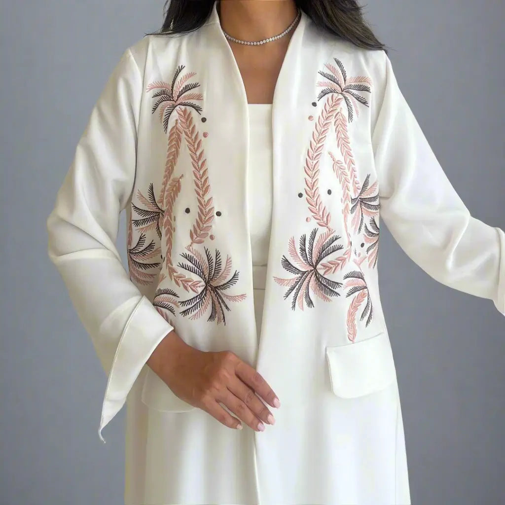 Elegant Embroidery Cardigan Open Abaya Dress for Women - Modest Islamic Fashion with Floral Design #25172 - Perfect for Prayer, Eid Celebrations and Special Occasions
