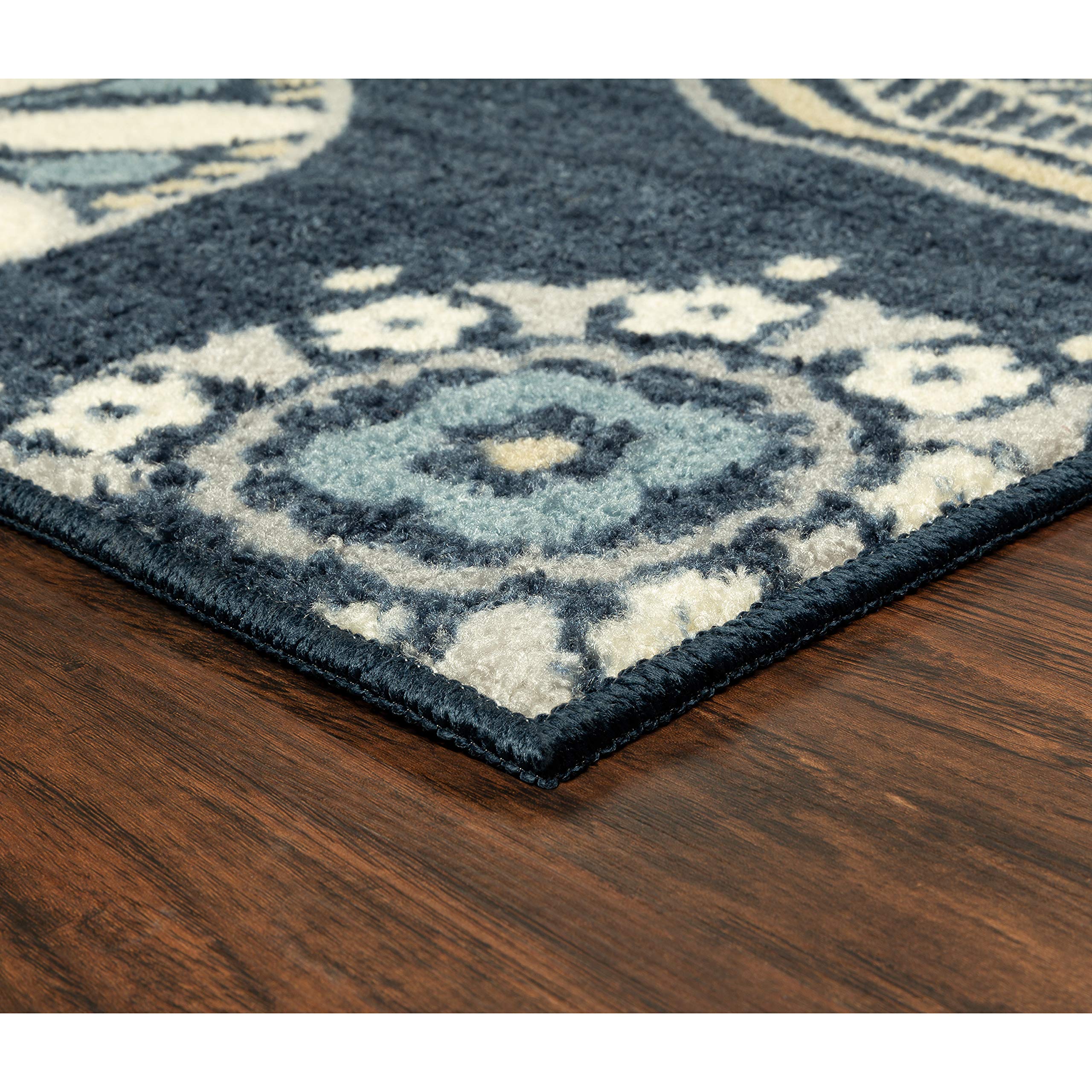 Maples Rugs Reggie Floral Area Rug - Handmade in USA - Washable Non-Slip Pet-Friendly Persian Blue Rug 3'4