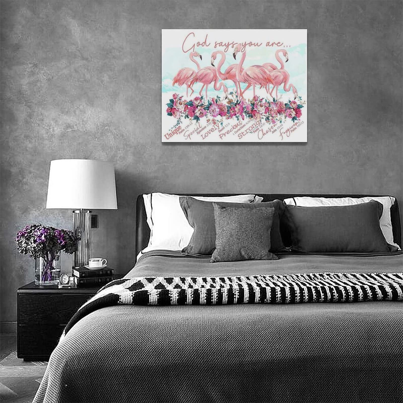 **Pink Flamingo Wall Art - Flamingo Bathroom Decor, Inspirational Canvas Painting Prints (16