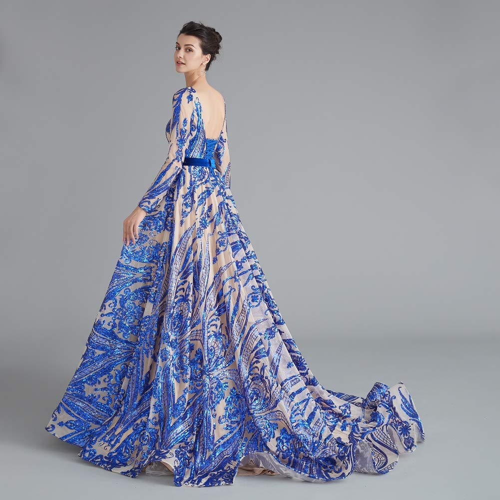 Elegant Women's Sequin Evening Gown with Chapel Train - Luxurious Prom Dress for Formal Events, Weddings & Special Occasions