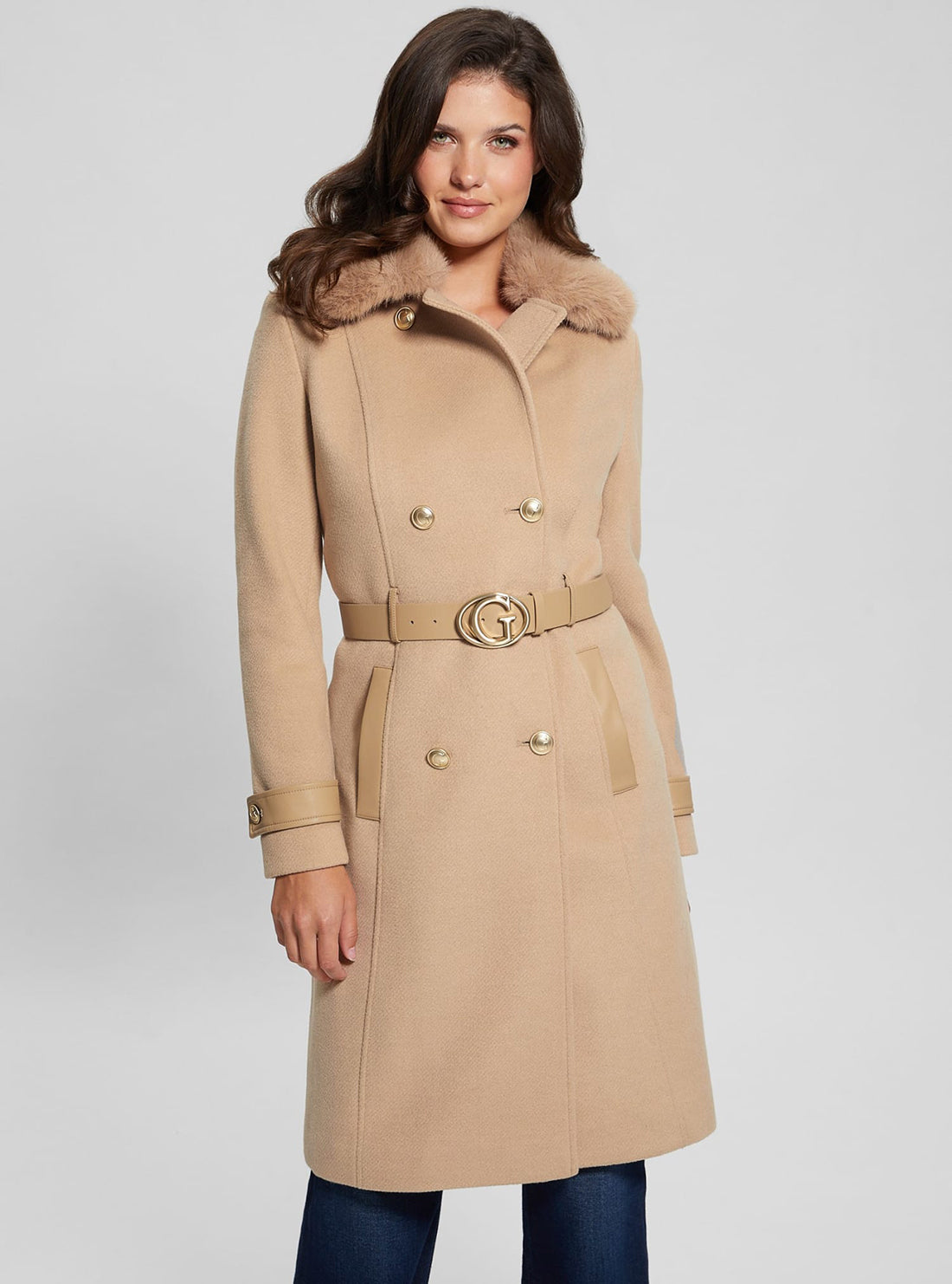 Beige Amelia Belted Coat for Women | Elegant Trench Coat with Waist Belt | Perfect for Office, Date Night & Fall Fashion