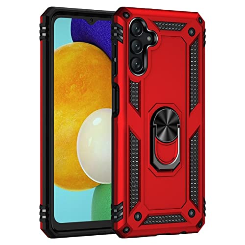 Samsung Galaxy A13 5G Phone Case with Magnetic Ring Kickstand & Tempered Glass - Shockproof Hybrid Protective Cover (Red) | Perfect for Work, Travel & Everyday Use