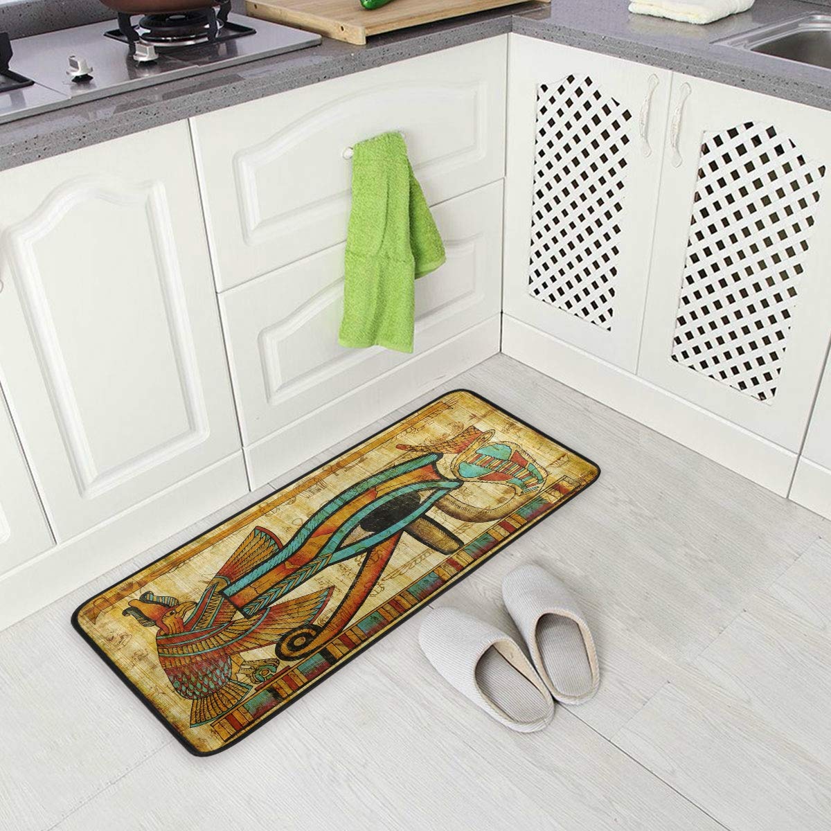 ALAZA Egyptian-Themed Non-Slip Kitchen Floor Mat - 39x20 Inch Washable Rug for Entryway, Hallway, Bathroom, Living Room & Bedroom - Perfect for High-Traffic Areas & Home Decor (1.7'x3.3')