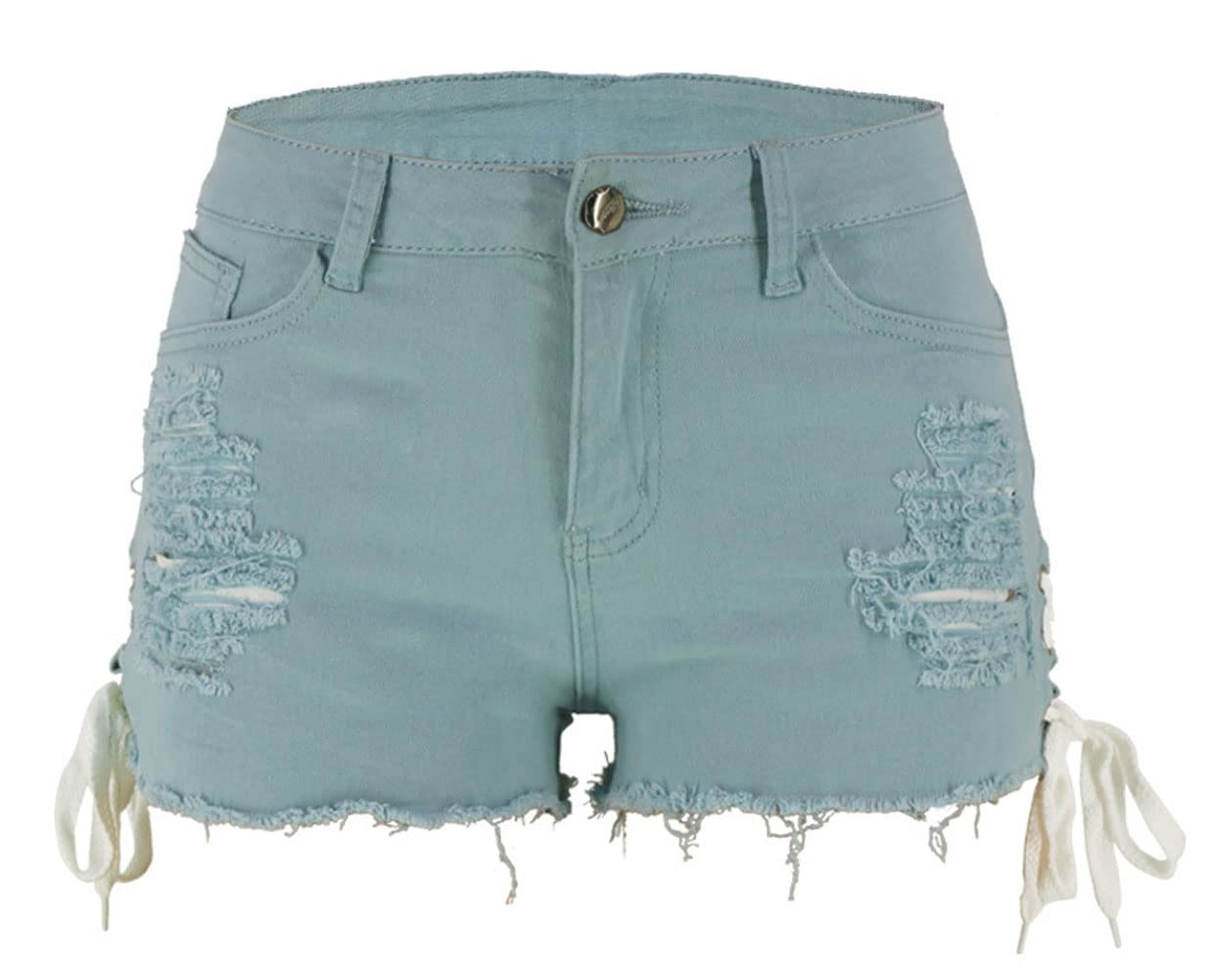 CHARTOU Women's High Waist Ripped Distressed Denim Shorts with Raw Hem & Keyhole Design - Perfect for Summer Outfits, Beach Vacations and Casual Street Style
