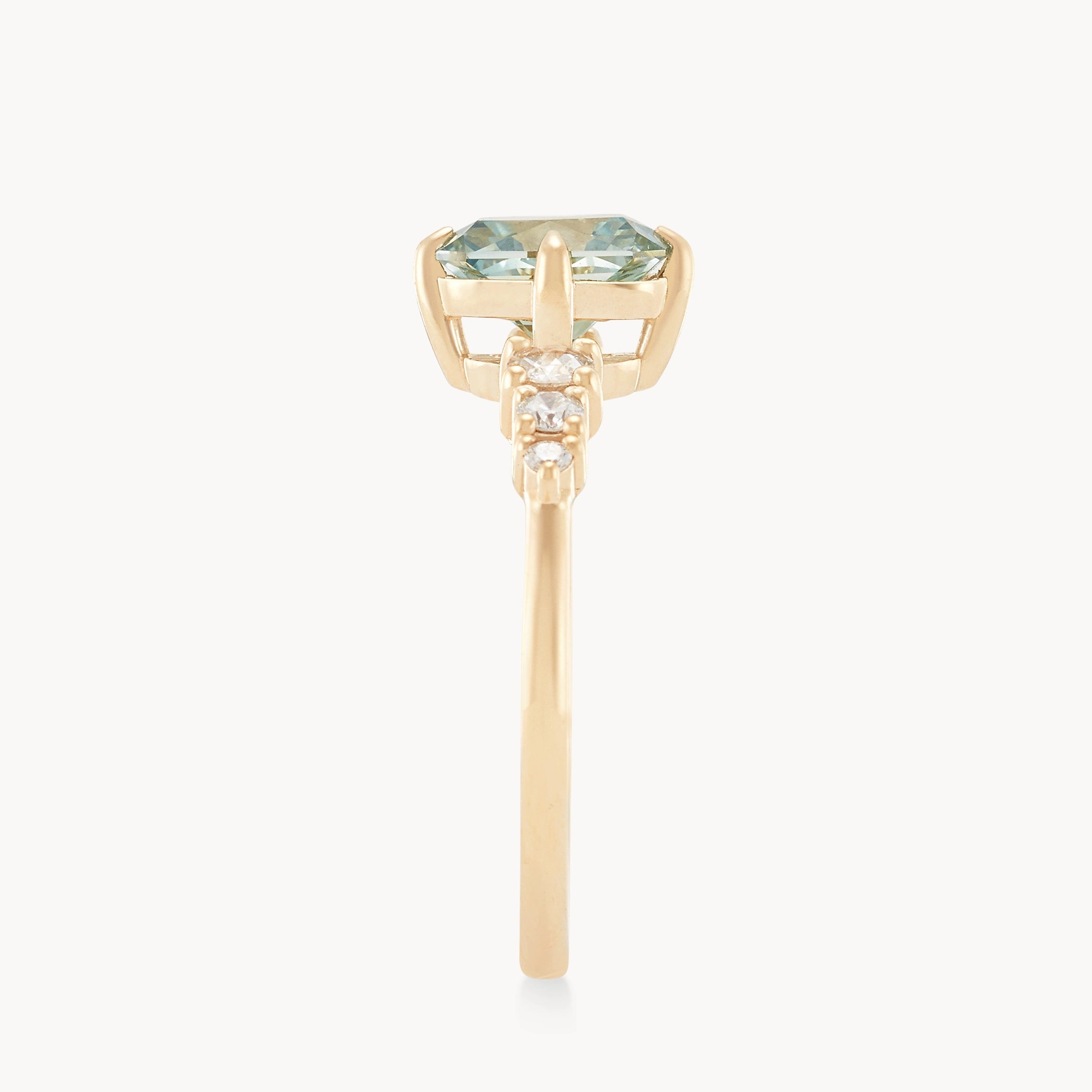 14K Yellow Gold Unique Lunar Radiance Ring with Green & Colorless Sapphire – Perfect for Engagement, Anniversary & Special Occasion Gifts