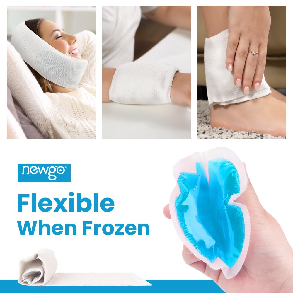 NEWGO Small Round Ice Packs for Injuries - 6 Pack Hot & Cold Gel Therapy for Face Pain Relief, Toothaches, Post-Surgery Recovery | Reusable Cold Compress with Cloth Backing & Sleeve | Perfect for Sports Injuries, Migraines & Breast Surgery Recovery