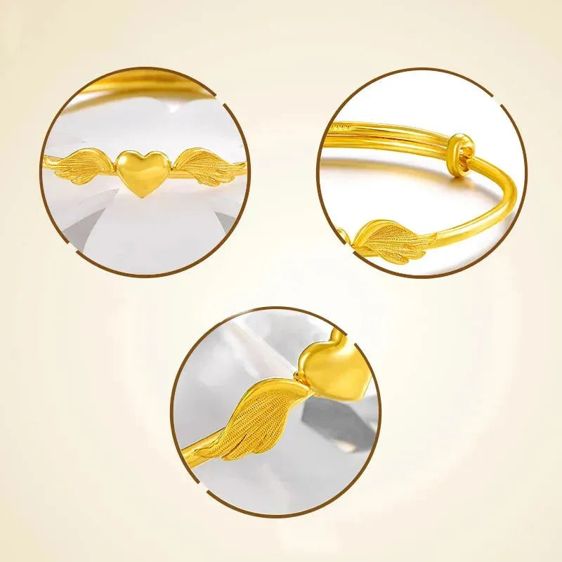 24K Pure Gold Bracelet 999 Solid Gold Bangle - Elegant Heart Design Romantic Jewelry for Women | Perfect Gift for Anniversary, Valentine's Day & Special Occasions