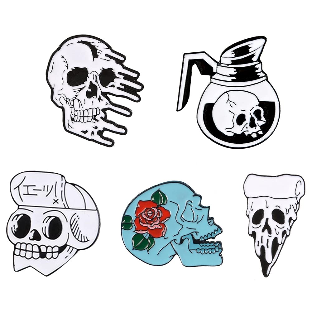 6Pcs Halloween Skull Flower Brooch Pin Set - Cartoon Enamel Lapel Pins for Clothing, Jacket, Backpack & Hat Decor - Perfect for Halloween Costumes, Gothic Fashion & Party Accessories