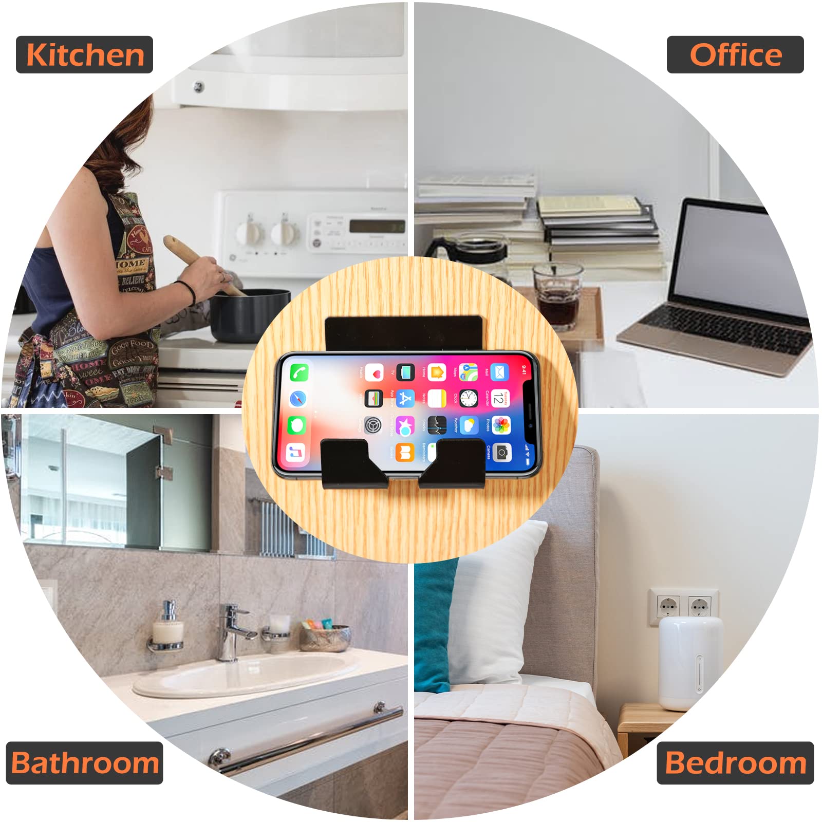 2-Pack Kamehame Wall Mount Phone Holder - Adhesive Charging Stand & Smartphone Organizer Bracket for iPhone, Samsung & All Phones - Home & Office Use (Black) | Perfect for Kitchen, Bedroom, Bathroom & Car Mounting