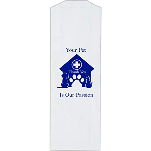 Veterinary Prescription Bags for Dogs & Cats - White Paper Pharmacy Bags with 'Your Pet Is Our Passion' Logo - Made in USA - 100 Count (Large 5x2x10) - Perfect for Vet Clinics, Animal Hospitals & Pet Pharmacies