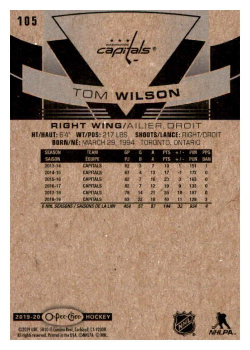2019-20 O-Pee-Chee #105 Tom Wilson Washington Capitals Hockey Card - NHL Collectible, Trading Card for Sports Memorabilia Fans - Perfect for Display, Trading, and Investment