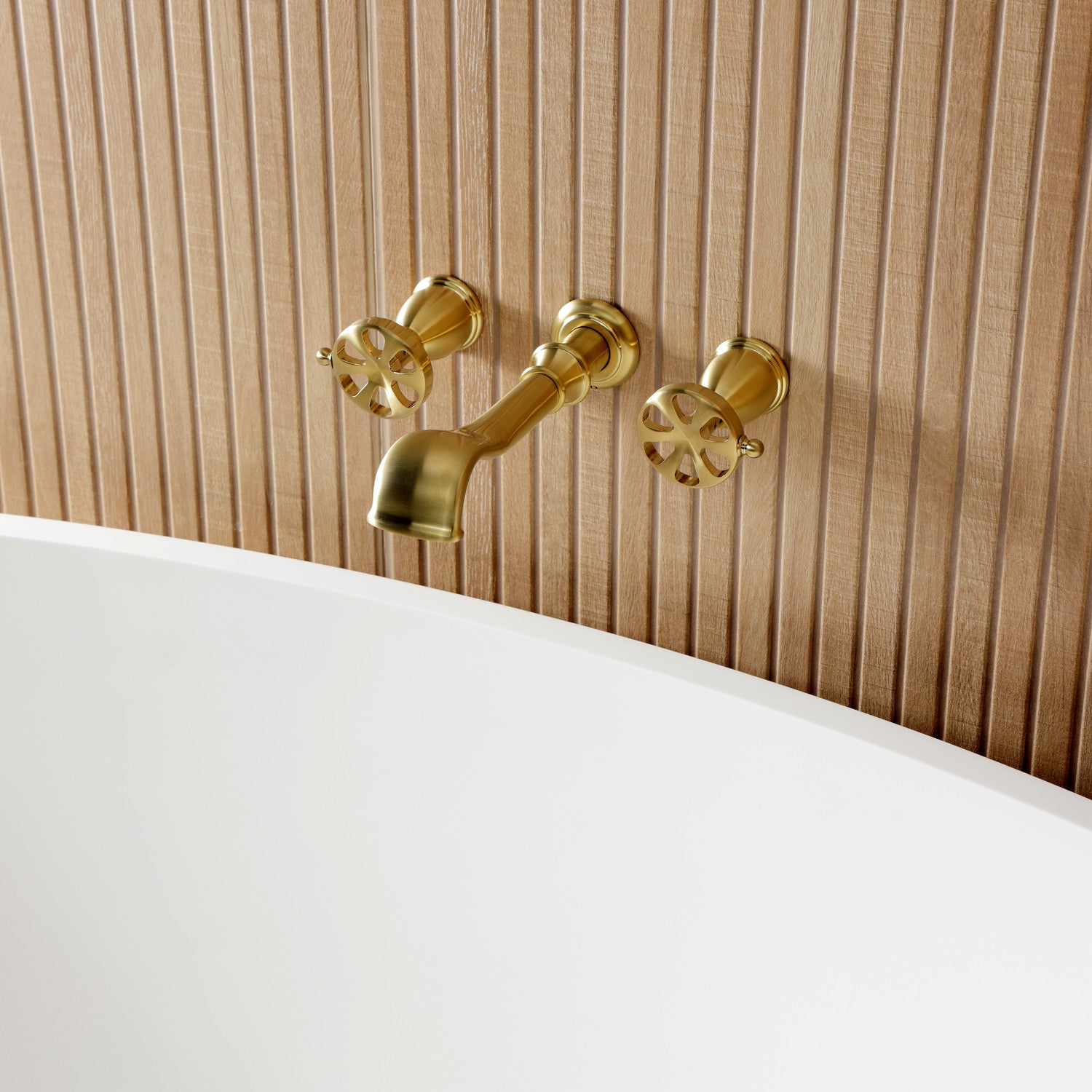 Belknap KS5027RX Brushed Brass Roman Tub Faucet - 2 Handle Wall Mount Bathroom Faucet for Luxury Bathtubs & Spa Retreats