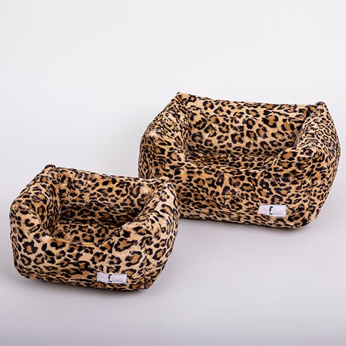 Luxury Leopard Print Cashmere Dog Bed - Soft & Warm Pet Bed for Small to Medium Dogs - Perfect for Home, Crate, or Travel Use