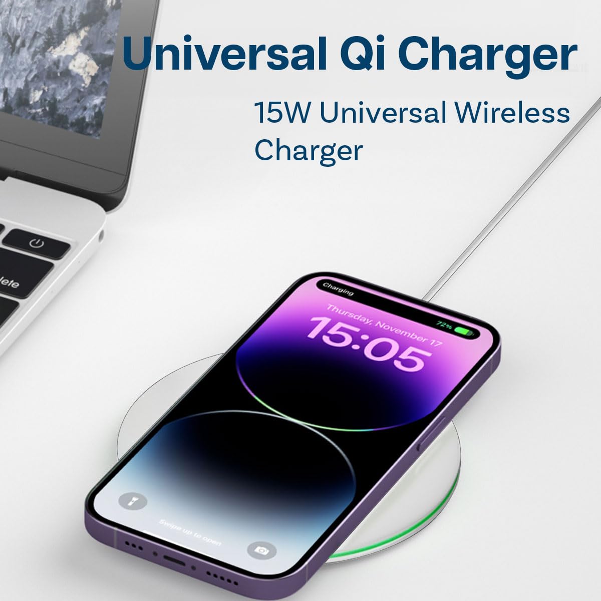 MMOBIEL 15W Qi Wireless Charger Pad - Fast Charging Stand for iPhone 15/14/13/12, Samsung Galaxy S23/S22/S21, AirPods & Galaxy Buds - White - Perfect for Office, Bedside & Car Use