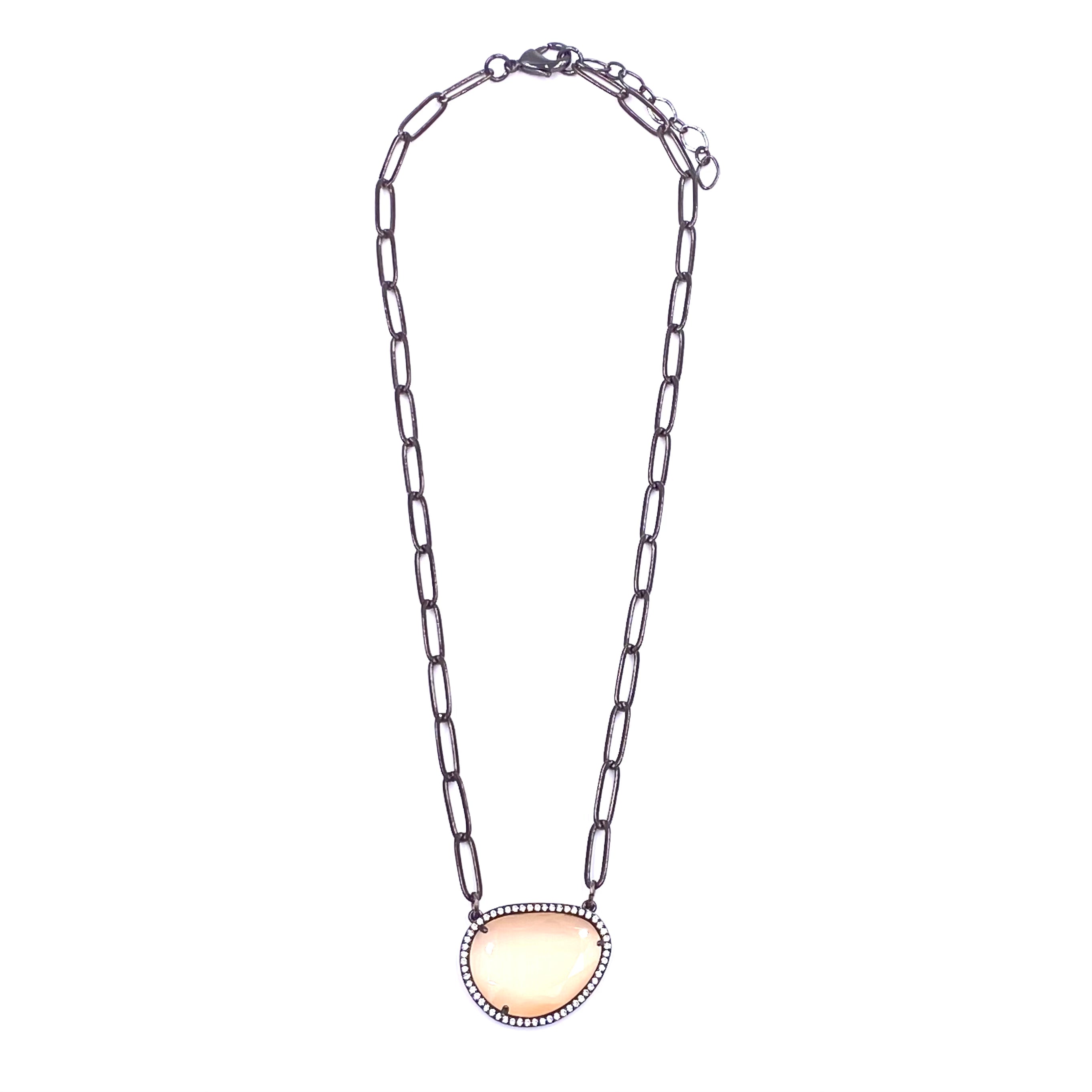 Ashley Gold Stainless Steel Gunmetal CZ Bezel Set Cat's Eye Necklace for Women - Elegant Jewelry Gift for Birthday, Anniversary & Special Occasions