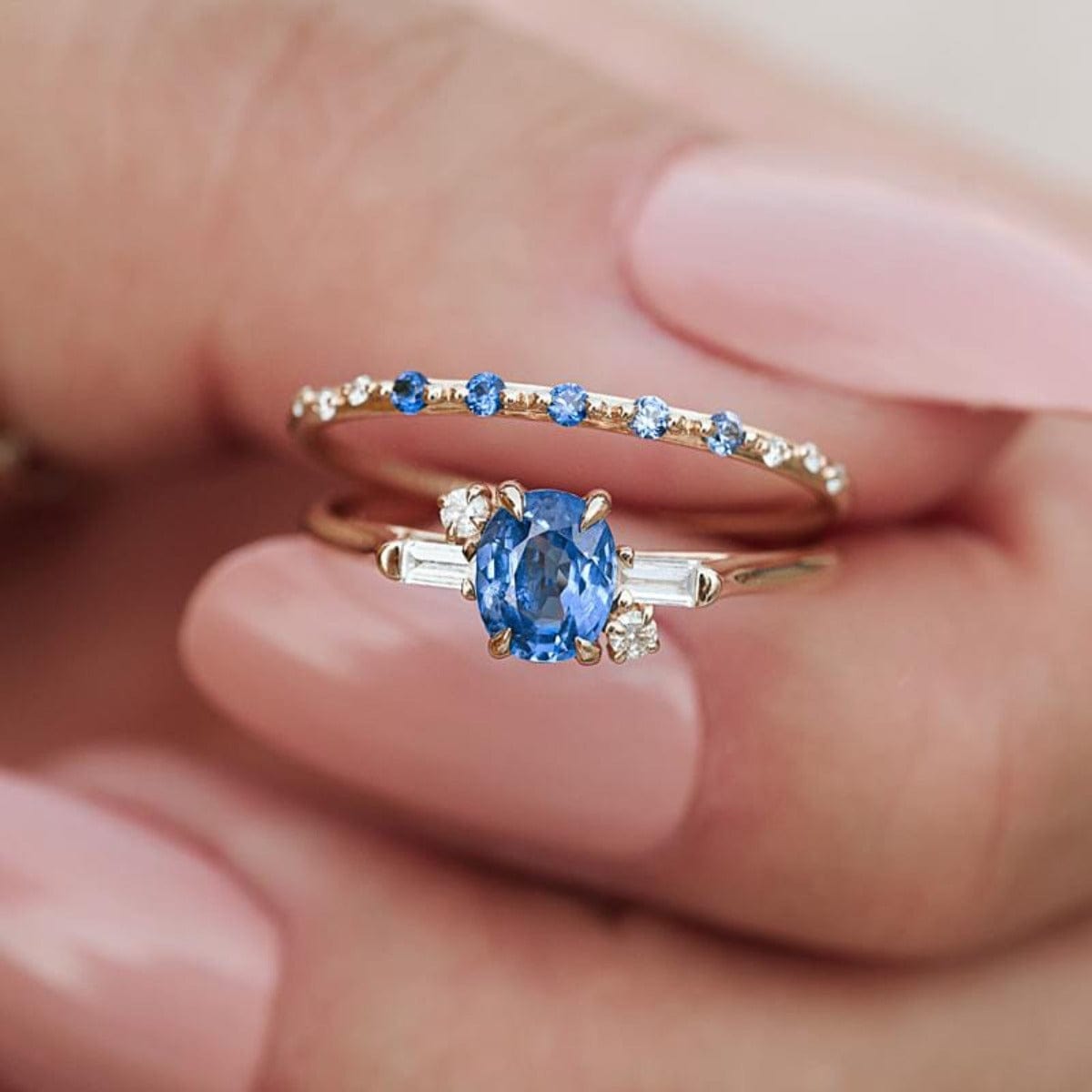 Starry Sapphire Ombré Band Ring - Elegant Blue Gradient Gemstone Jewelry for Women - Perfect for Weddings, Anniversaries & Special Occasions