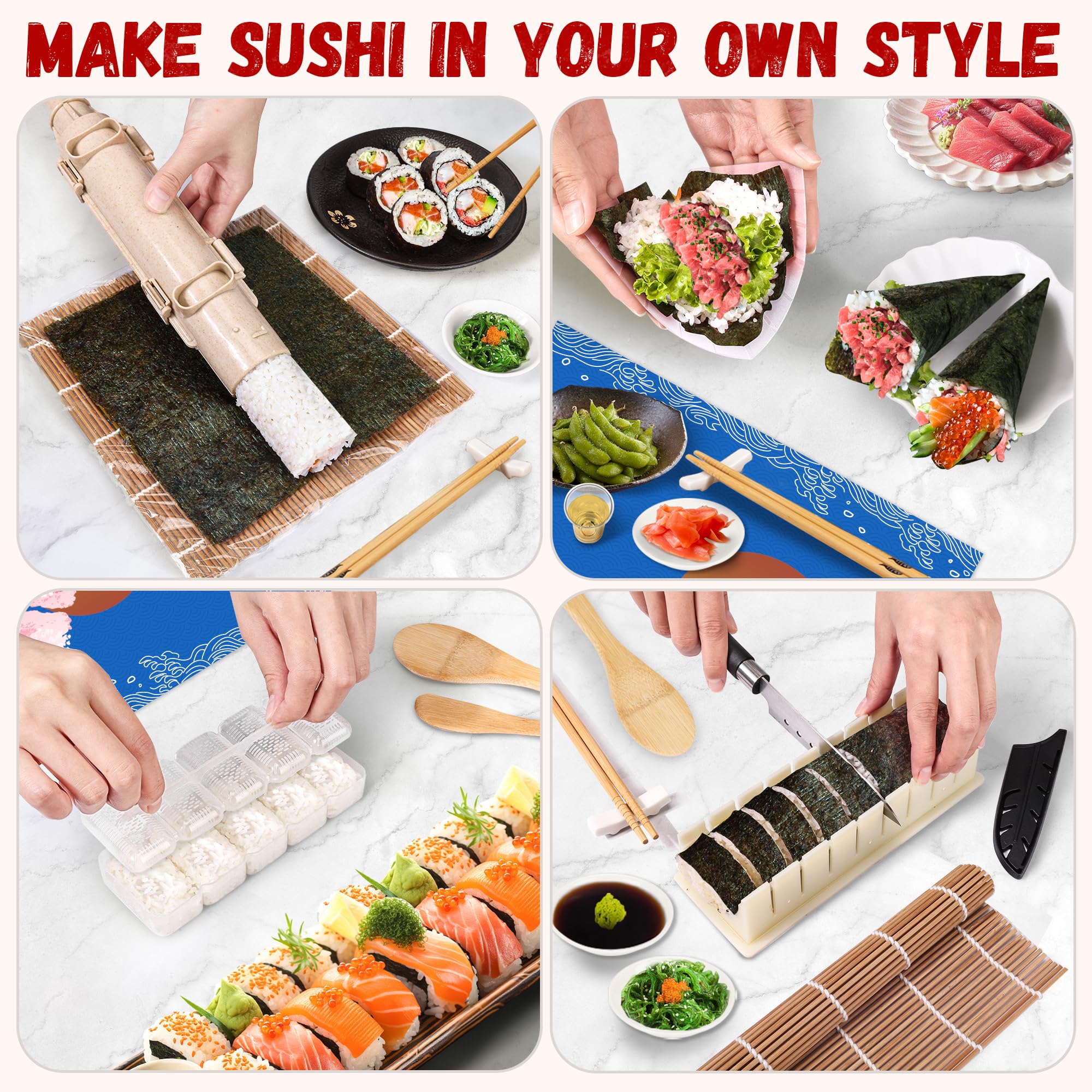 Premium Sushi Making Kit for Beginners & Professionals - Complete DIY Sushi Maker Set with Bamboo Rollers, Sushi Bazooka, Nigiri Mold, Knife & Accessories - Perfect for Home Cooking, Parties & Japanese Cuisine Lovers