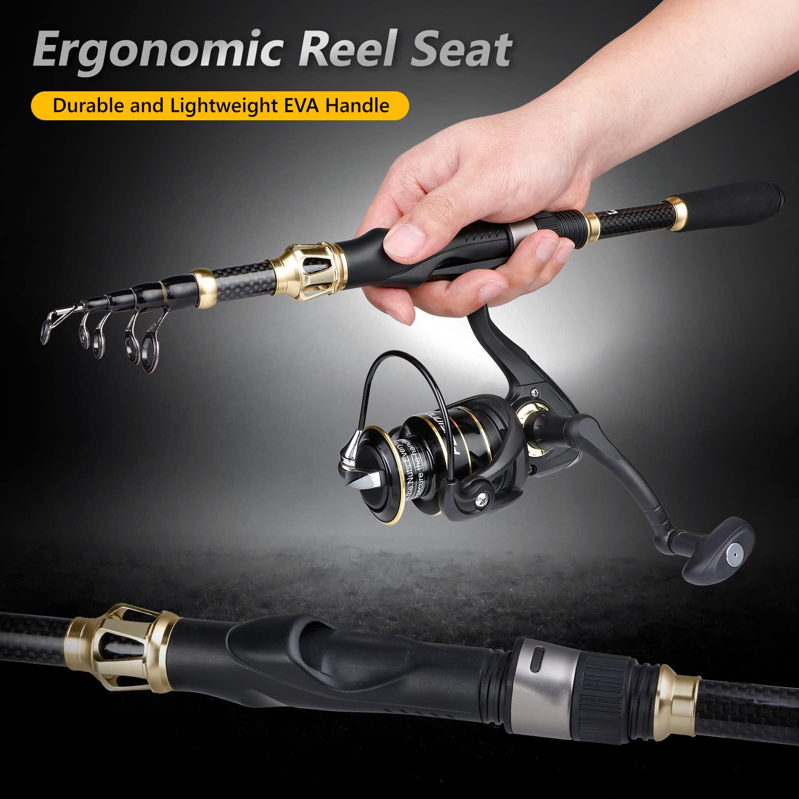 PLUSINNO Telescopic Fishing Rod and Reel Combo Kit with Spinning Reel & Carrier Bag - Lightweight Portable Fishing Pole for Freshwater & Saltwater Fishing - Perfect for Men & Women Anglers (Great for Travel, Camping & Shore Fishing)