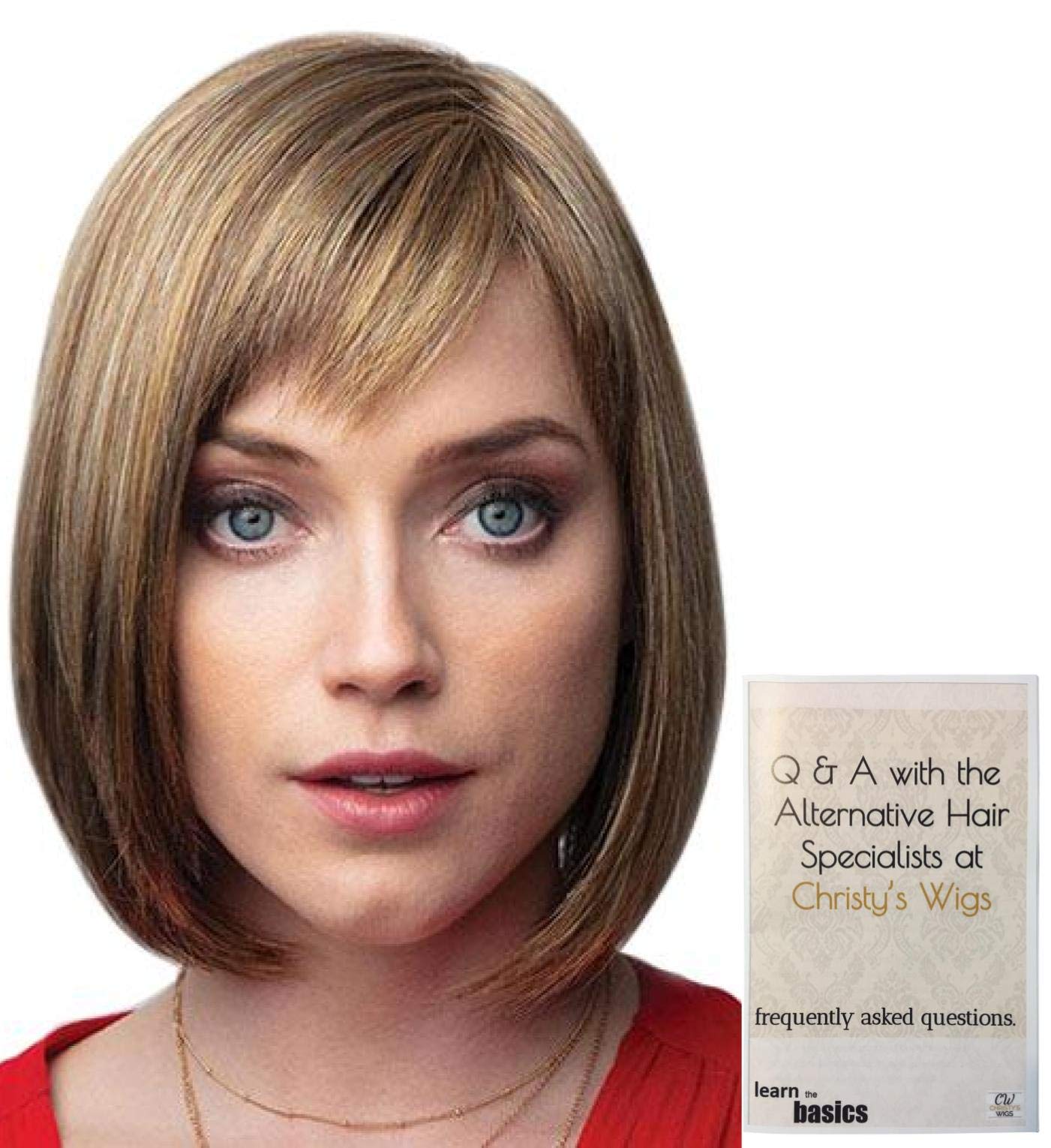Rene Paris Petite Portia Wig & Christy's Wigs Q&A Booklet Bundle - Auburn Sugar Rooted Color - Perfect for Cosplay, Costume Parties & Everyday Wear