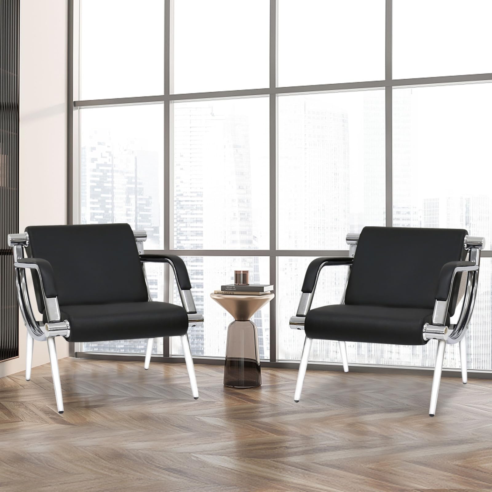 2 PCS Waiting Room Chairs - Black PU Leather Office Reception Guest Chairs for Lobby, Airport, Hotel & Clinic | Comfortable Seating Solution for High Traffic Areas