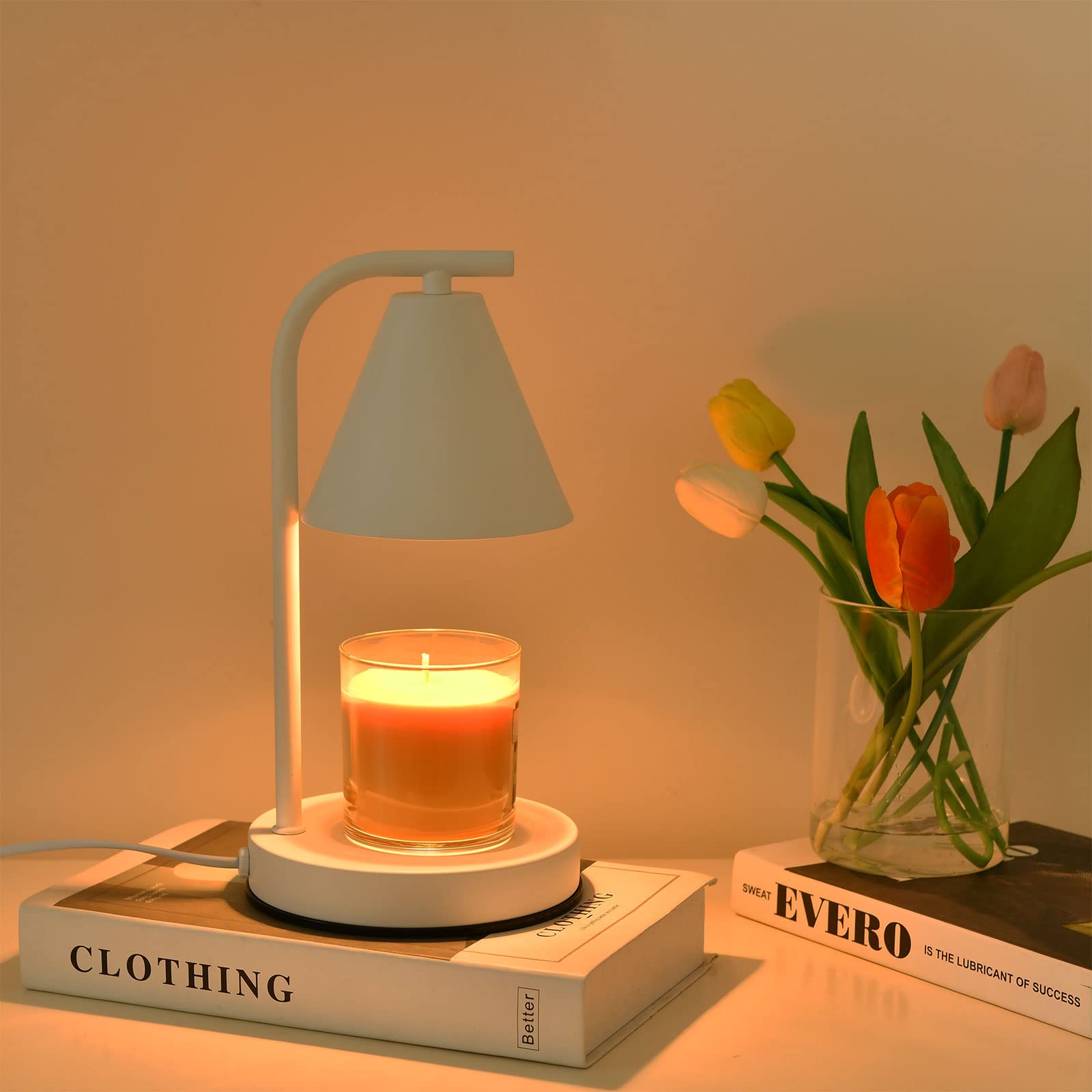 Electric Candle Warmer Lamp - Dimmable Wax Melt Warmer for Scented Jar Candles with 2 Bulbs, Housewarming Gift for Women & Mom, White Home Decor for Bedroom, Living Room & Office Relaxation