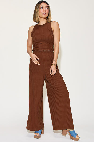 Basic Bae Full Size Ribbed Tank Top and Wide Leg Pants Set - Women's Casual Lounge Outfit for Home, Yoga & Streetwear Fashion