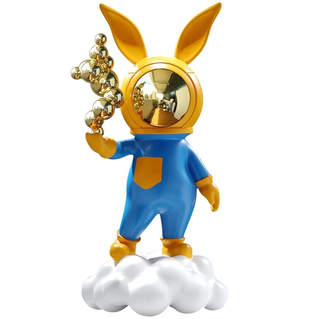 Cute Cartoon Rabbit Resin Statue - Large Blue Home Decor Sculpture for Living Room, Garden, and Office | Handmade FRP Floor Ornament