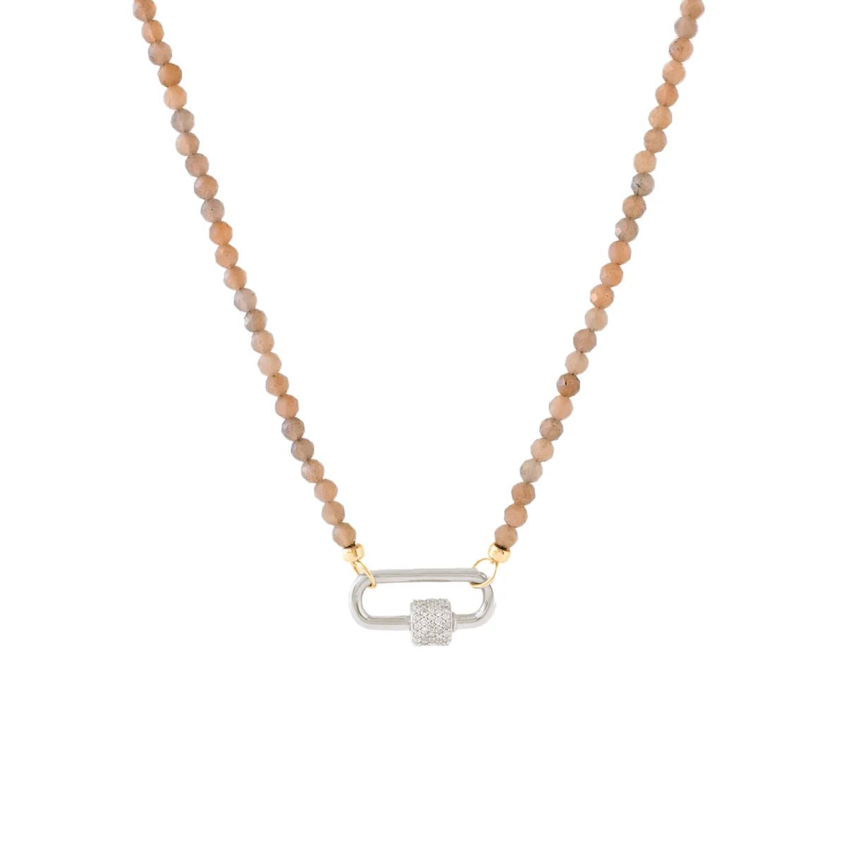 ICONIC BEADED OPEN-ENDED NECKLACE - BROWN CHAI MOONSTONE & GOLD - ADJUSTABLE LAYERING PIECE - Perfect for Boho Style, Layered Jewelry Looks & Everyday Wear