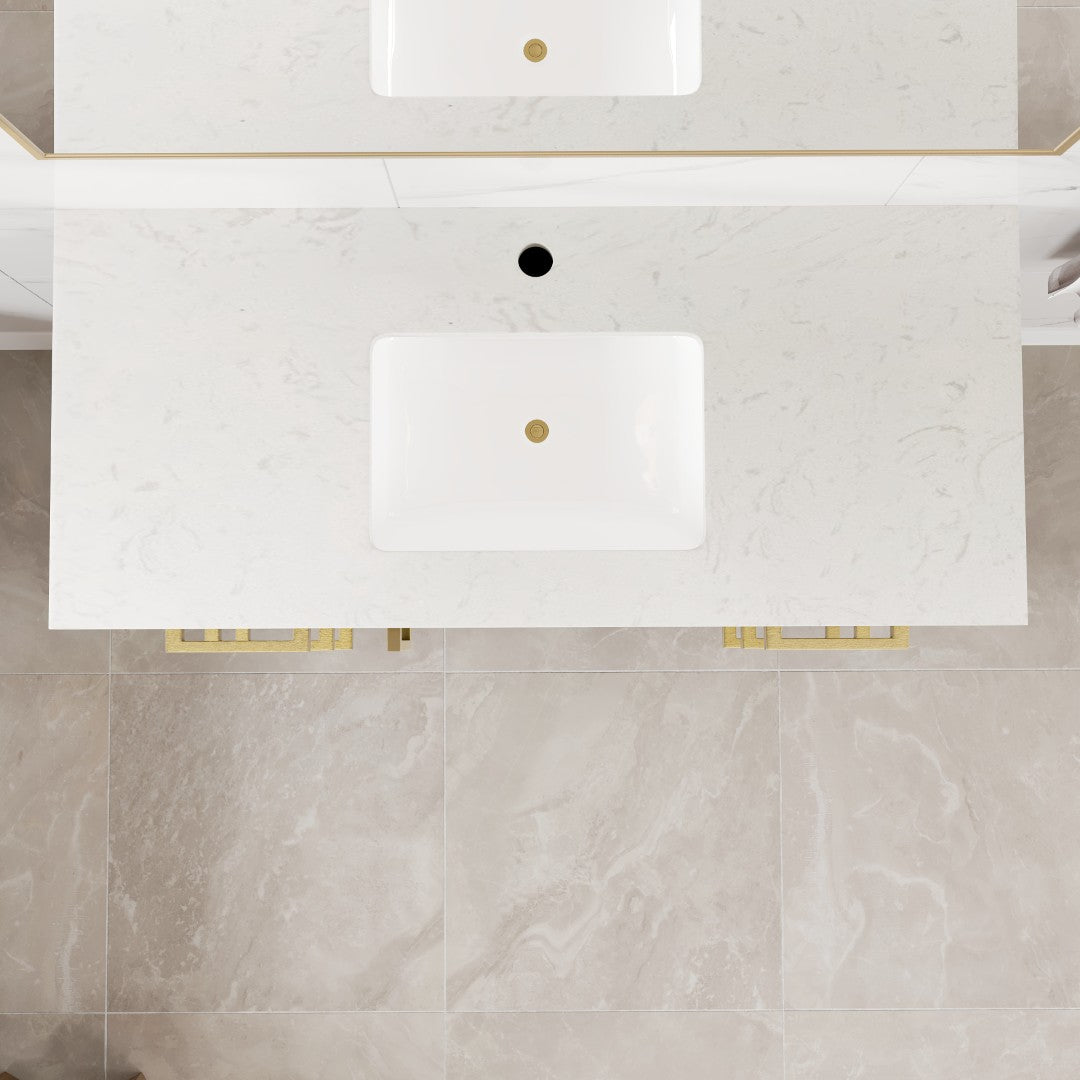 42 Inch Walnut Wood Bathroom Vanity with Carrara Quartz Countertop & Undermount Porcelain Sink - Modern Single Sink Vanity for Master Bath, Guest Bath & Powder Room