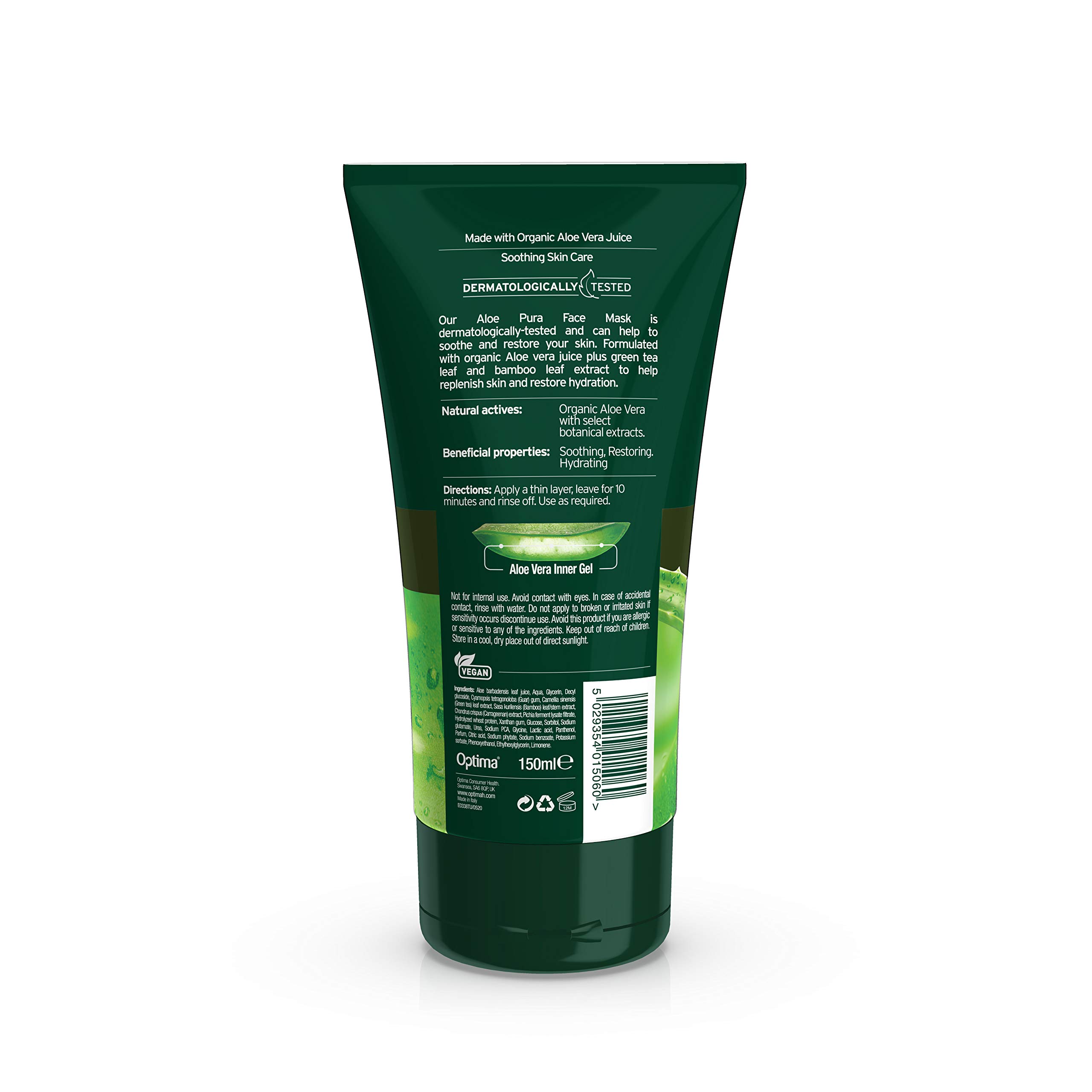 Organic Aloe Vera Face Mask by Aloe Pura - Natural, Vegan, Cruelty-Free, Paraben & SLS Free, Dermatologist Tested, Soothing Hydration for Dry & Sensitive Skin - 5.07 fl oz (150ml) - Perfect for Daily Skincare Routine & Post-Sun Care