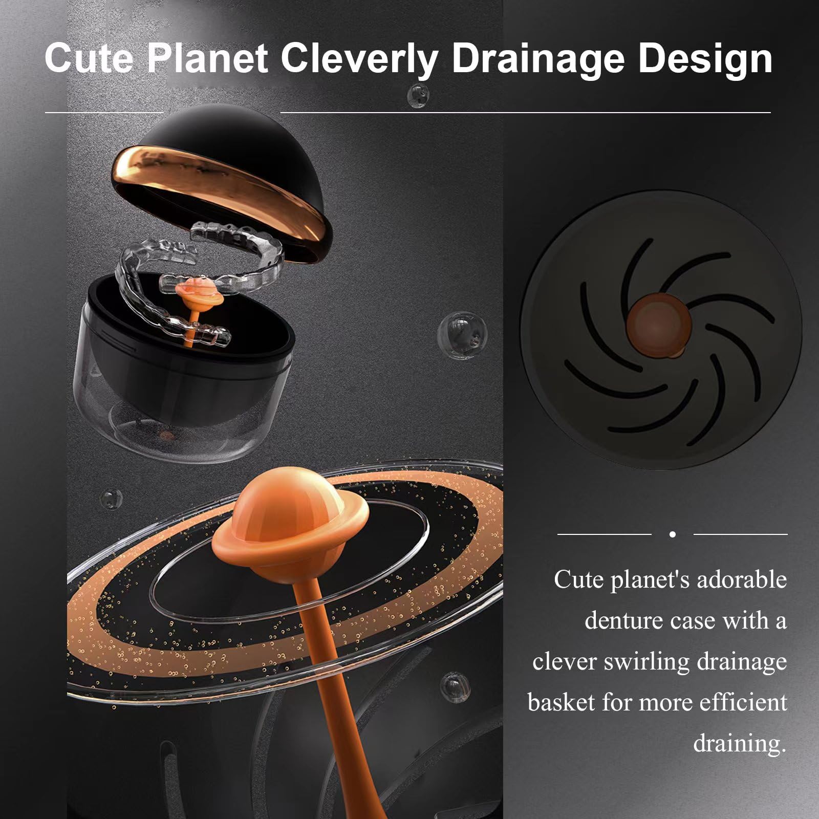2024 Planet-Themed Denture Cleaner Case with Strainer Basket & Braces Cleaner Cup - Cute Denture Holder & Retainer Storage Soak Container for Travel & Home Use