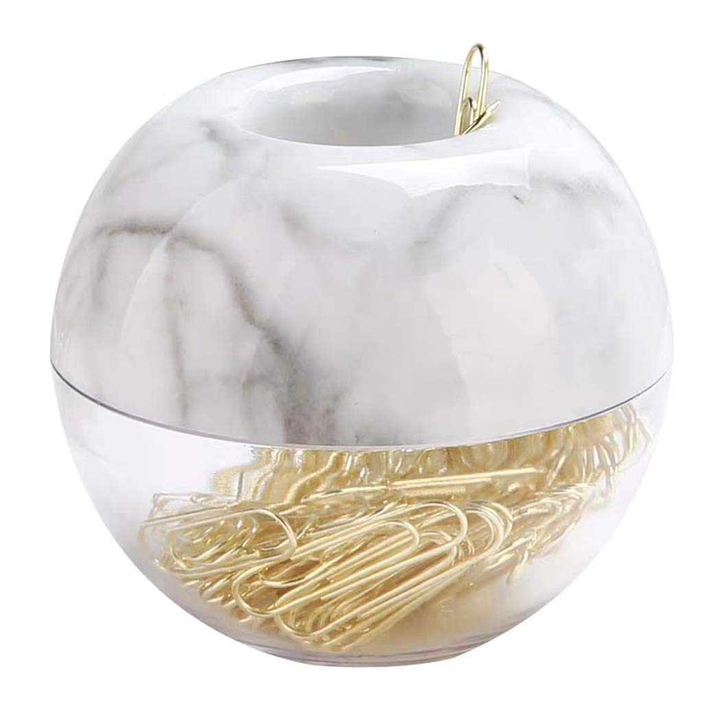Premium Gold Paper Clips (100-Pack) - 28mm Elegant Magnetic Marble White Clip Holder for Office Supplies & Desk Organization | Perfect for Document Filing, School Projects & Home Office Use