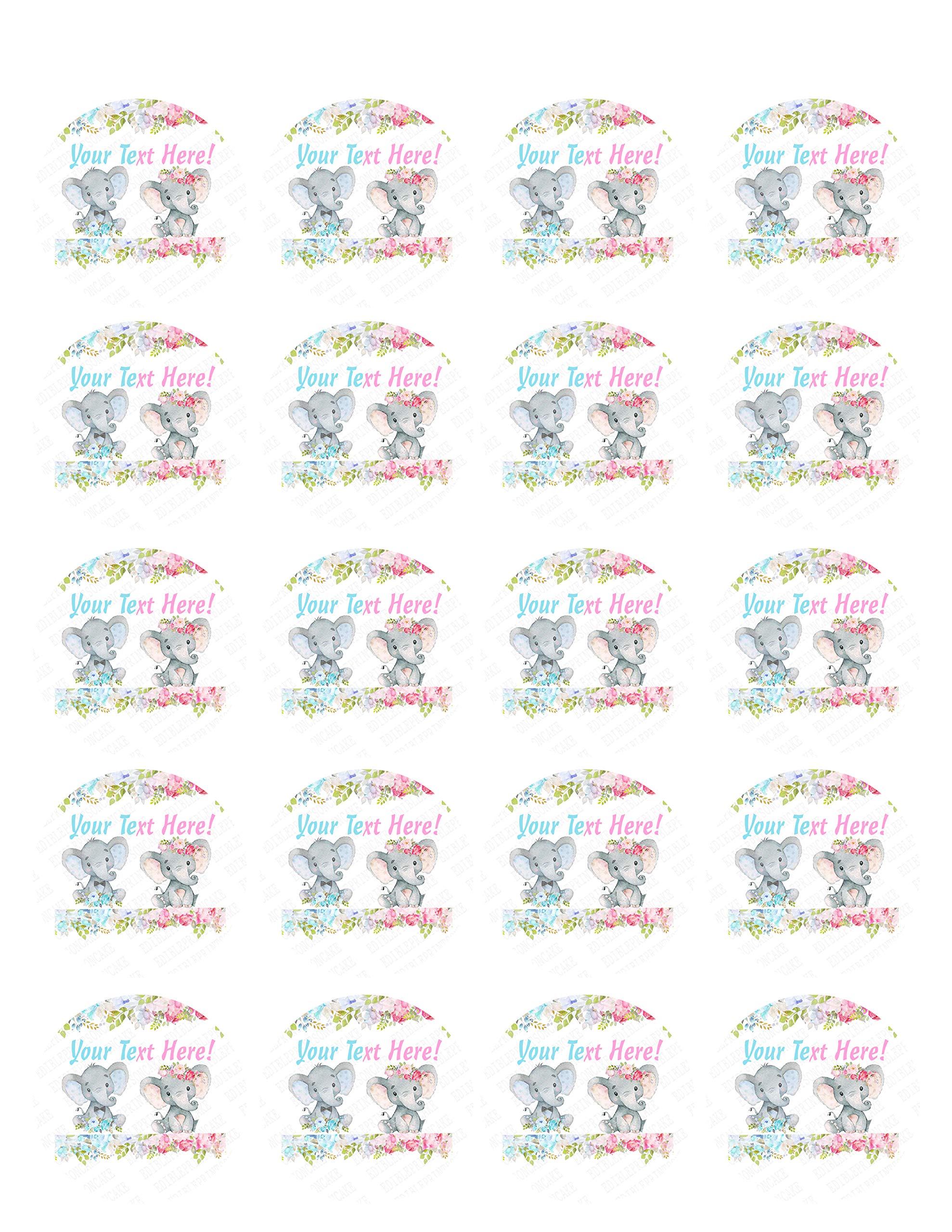 Edible Elephant Gender Reveal Cupcake Toppers for Baby Showers - 1.8 Inch Cake Decorations (20 Pieces/Sheet) - Perfect for Gender Reveal Parties, Baby Showers & Birthday Celebrations