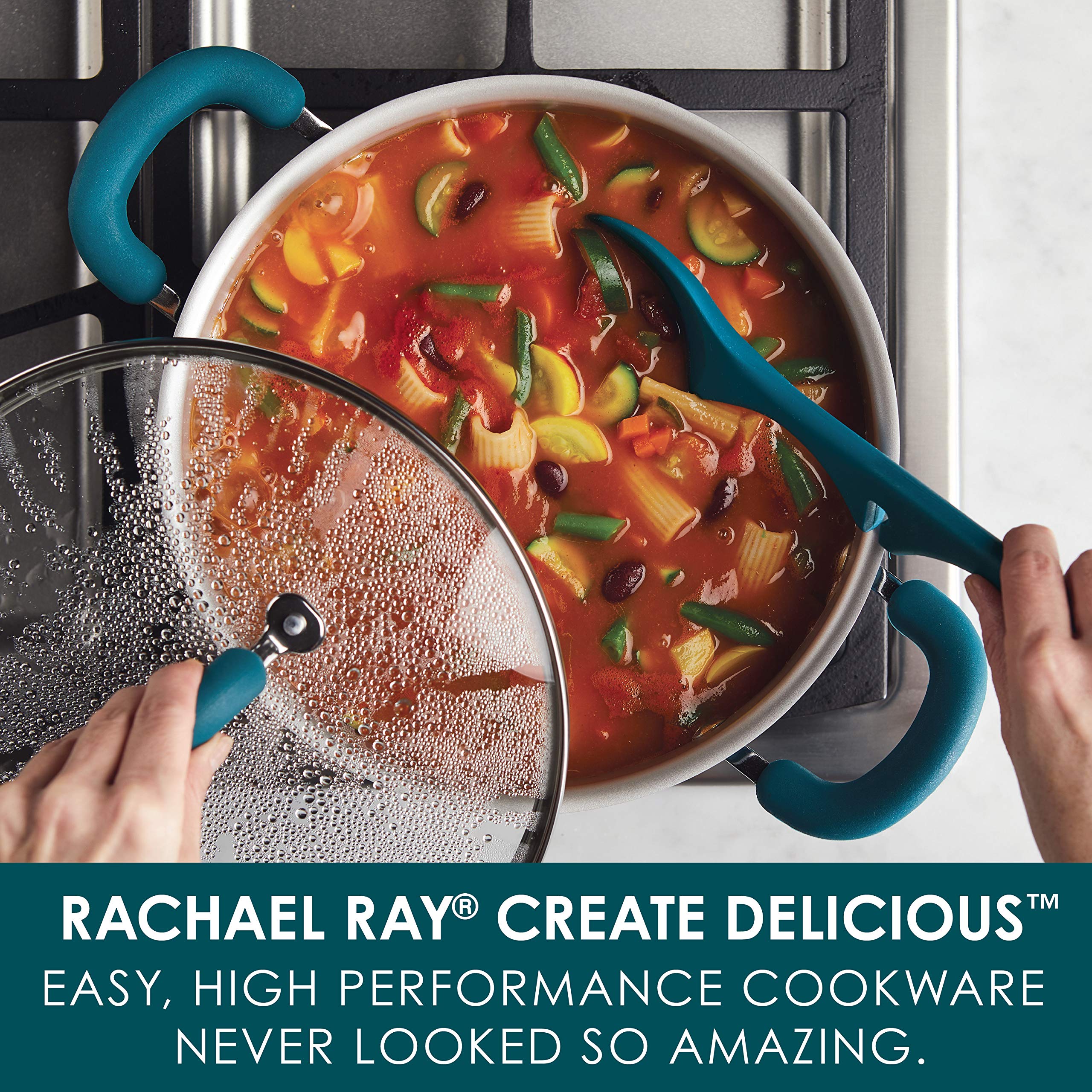 Rachael Ray Nonstick Stock Pot with Lid - 6 Quart Blue Cookware for Soups, Stews & Pasta | Durable Kitchen Pot for Home Cooking & Meal Prep