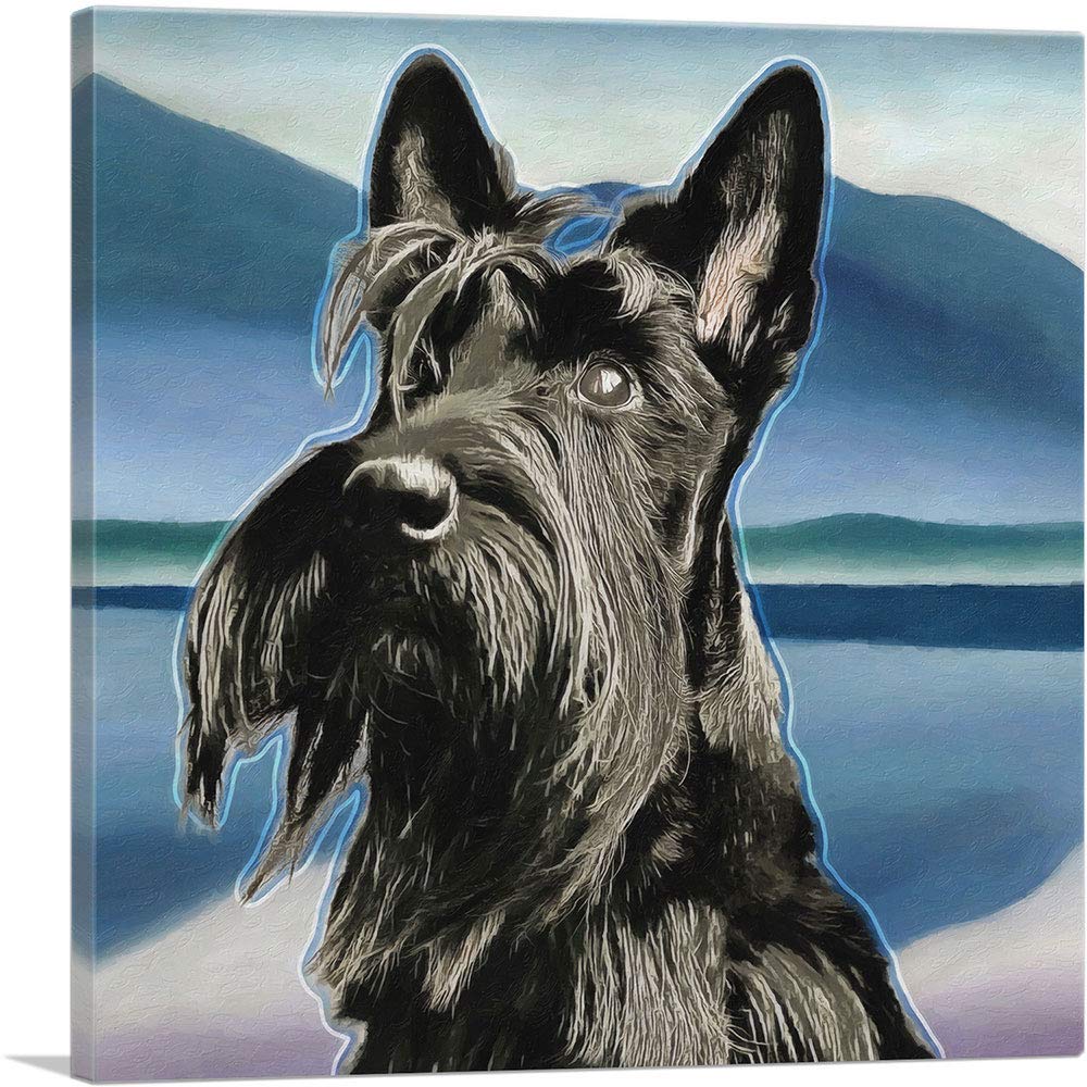 Scottish Terrier Dog Breed Blue Pastel Canvas Art Print - 36x36 Inch Stretched Framed Wall Painting, Giclee Poster for Living Room, Bedroom & Office Decor | Pet Lover Gift Idea