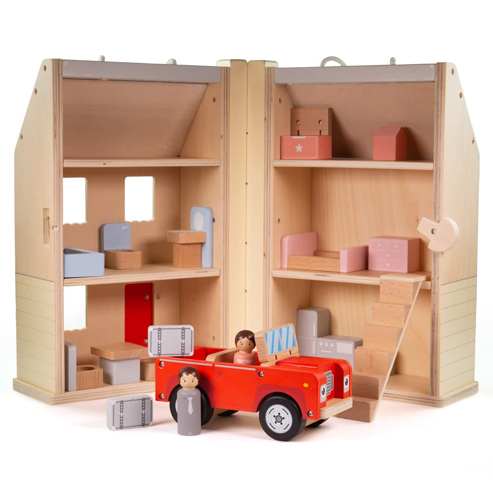 Bigjigs Toys My First Dolls House - Wooden Dollhouse for Toddlers with 13pc Furniture Set | Girls Pretend Play Toy | Perfect Gift for 3 Year Old | Indoor Imaginative Play & Early Childhood Development