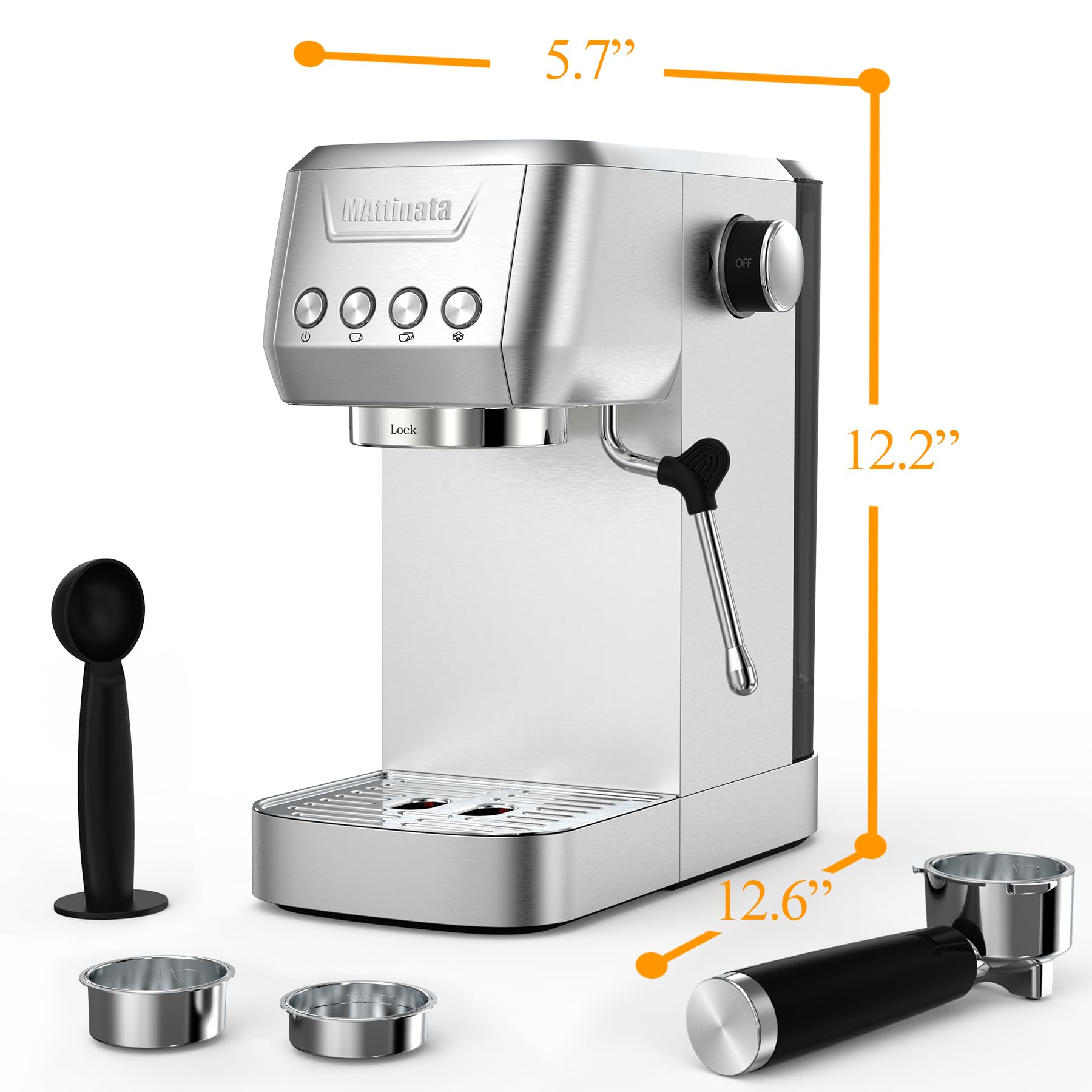 Premium 20 Bar Espresso Coffee Machine - Compact Stainless Steel Cappuccino Maker with Steam Milk Frother for Home Barista & Office Use | Perfect for Morning Coffee, Entertaining Guests & Small Business Cafes