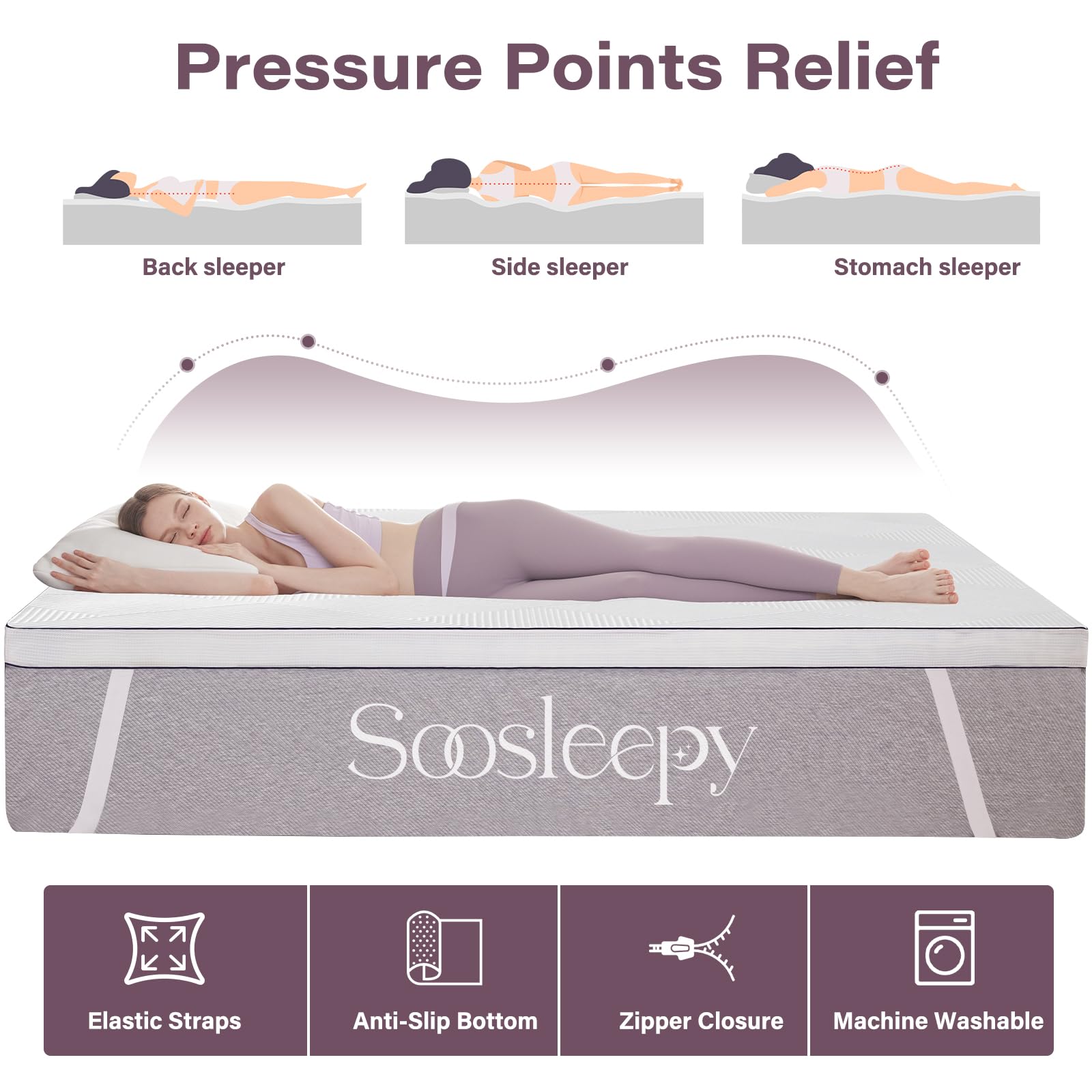 3 Inch Queen Size Memory Foam Mattress Topper - Ventilated & Breathable Cooling Mattress Pad with Removable Soft Cover - CertiPUR-US Certified for Back Pain Relief - Perfect for Guest Beds, Dorm Rooms & Home Comfort