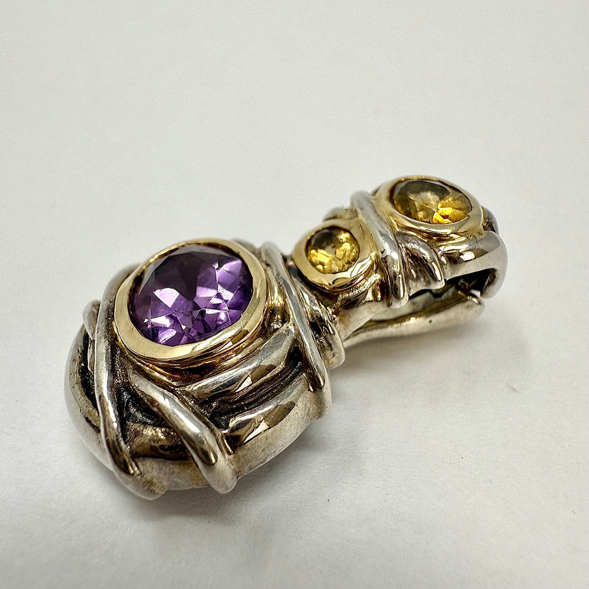 14K Gold Accent Sterling Silver Pendant with Amethyst & Citrine Gemstones - Perfect for Birthdays, Anniversaries & Special Occasions