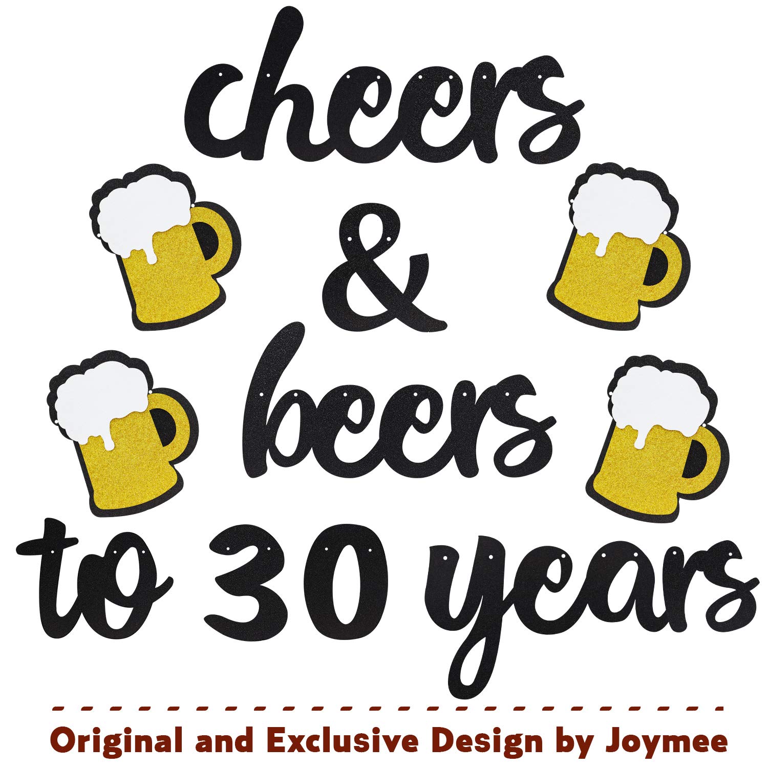 Joymee 30th Birthday Banner - Black Glitter Party Decor for Wedding & Anniversary