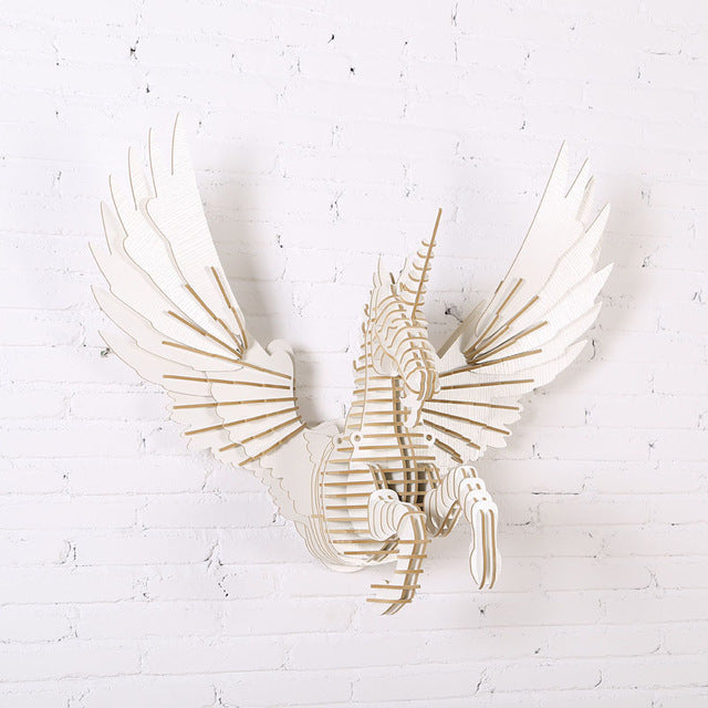 European Style FLYING UNICORN Wood Wall Art Sculpture - 3D Puzzle Animal Wall Decor for Home, Bar & Club - Unique Handmade Wooden Unicorn Wall Hanging (WDM021M) | Perfect for Nursery, Kids Room & Fantasy Themed Decor