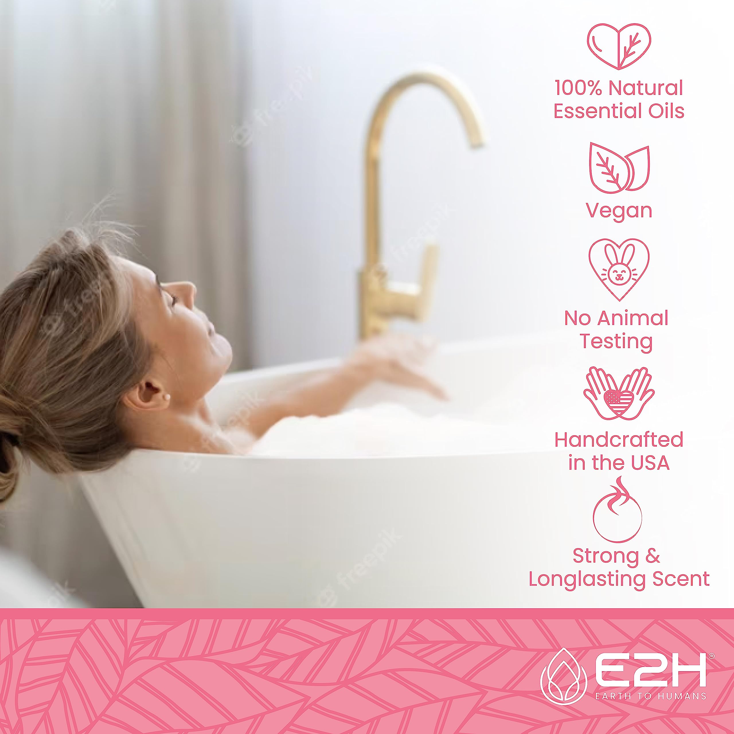 E2H Love Bath Bomb - Rose Scented Relaxing Bath Soak for Valentine's Day, Self Care & Romantic Gifts - Perfect for Spa Nights, Couples Bath & Stress Relief