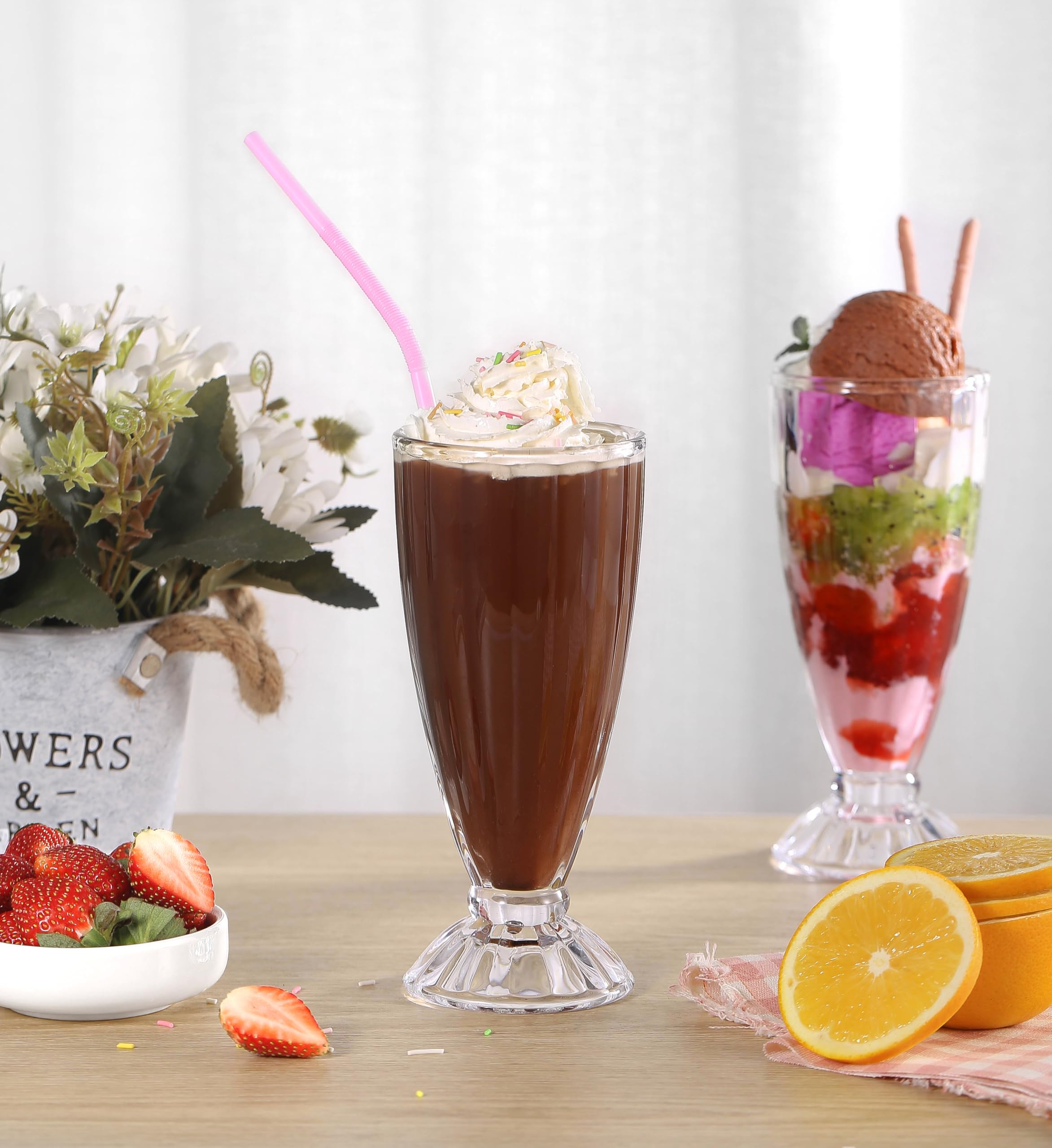 Royal Cuisine Set of 2 Premium 360ml Dessert Cups - Elegant Knickerbocker Glory Sundae Glasses, Long Cocktail Glasses & Milkshake Soda Glassware for Ice Cream, Parfaits, Smoothies & Party Desserts