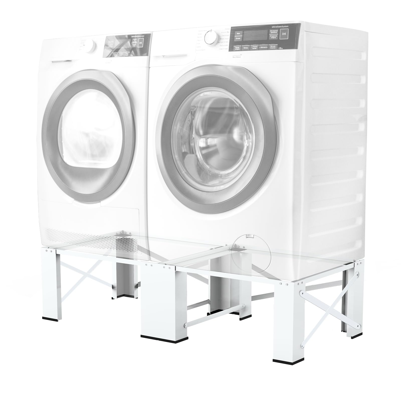 2 in 1 Washer Dryer Pedestal Stand 29 Inch - Heavy Duty Steel Laundry Pedestal for Front Load Washer and Dryer, Universal Fit for Most 4.8-5.3 cu.ft Capacity Washing Machines, White - Perfect for Laundry Room Organization and Space Saving
